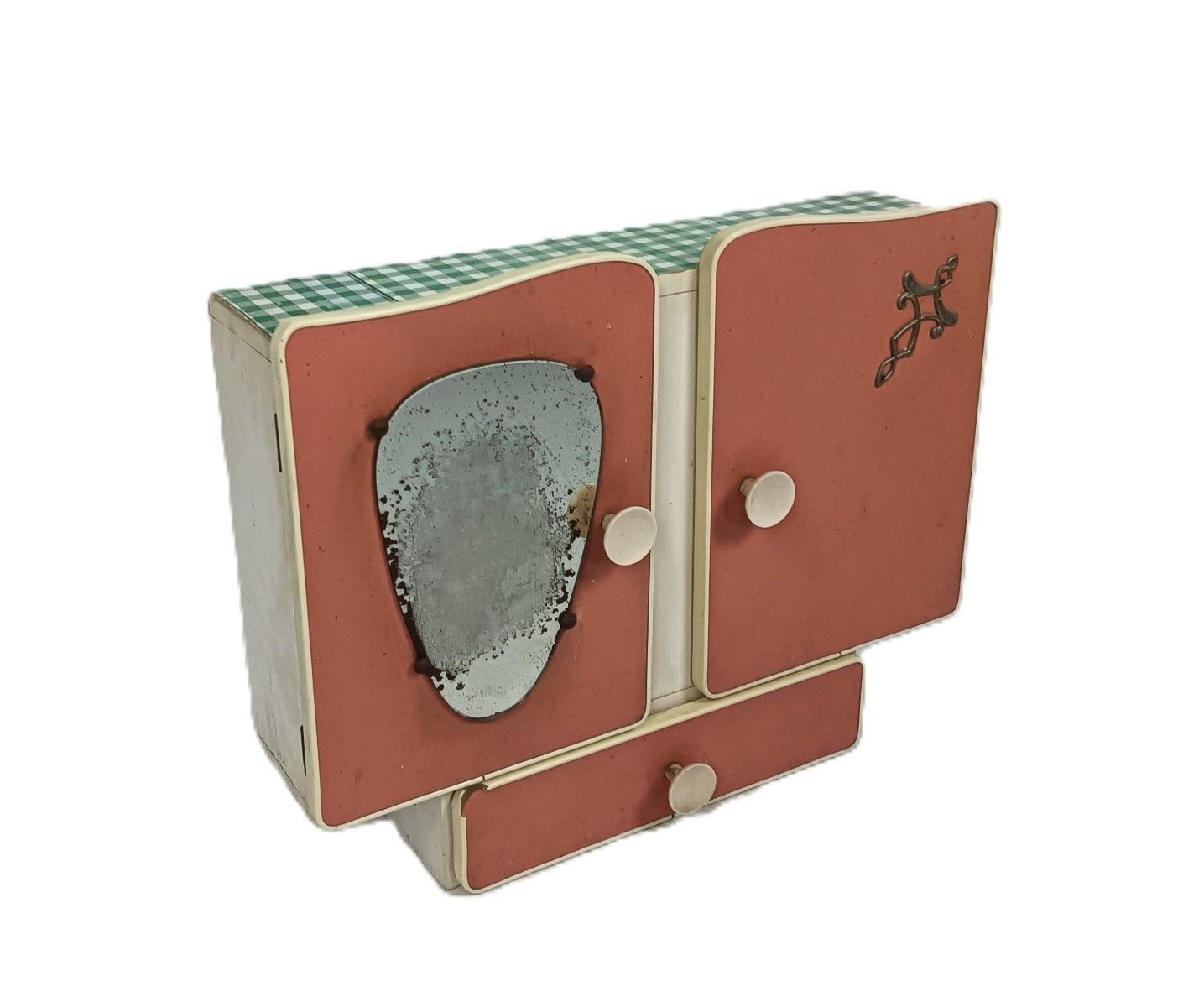 Vintage Modernist Pop Art Medicine Apothecary Hanging Cabinet Painted Pink photo furniture