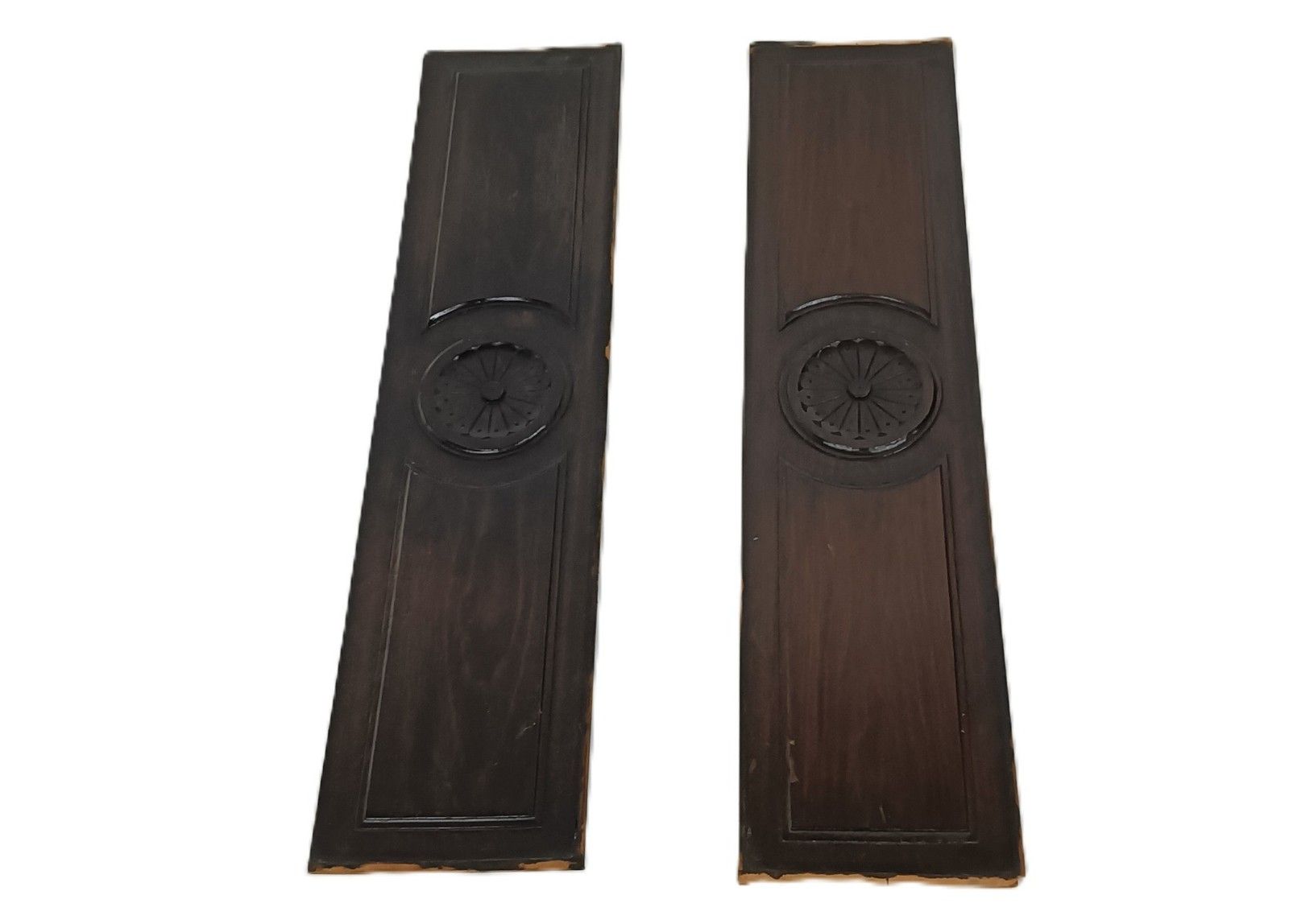 Pair Antique Ornate Carved Wooden Planks Pediment Trims Reclaimed Architectural