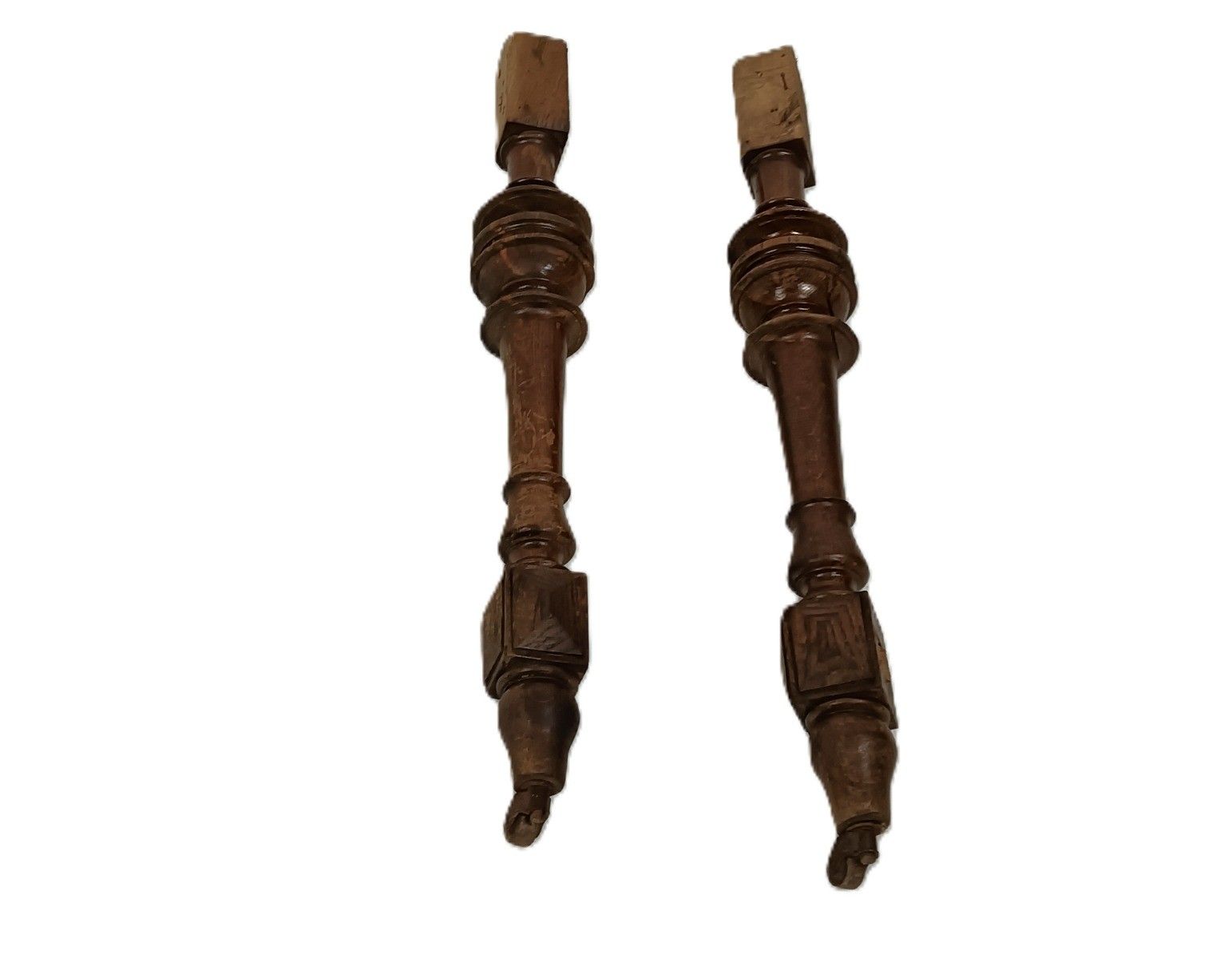 Set Of 2  Reclaimed Carved Wood Large Spindles Balusters Trim Posts Legs Wheels photo furniture