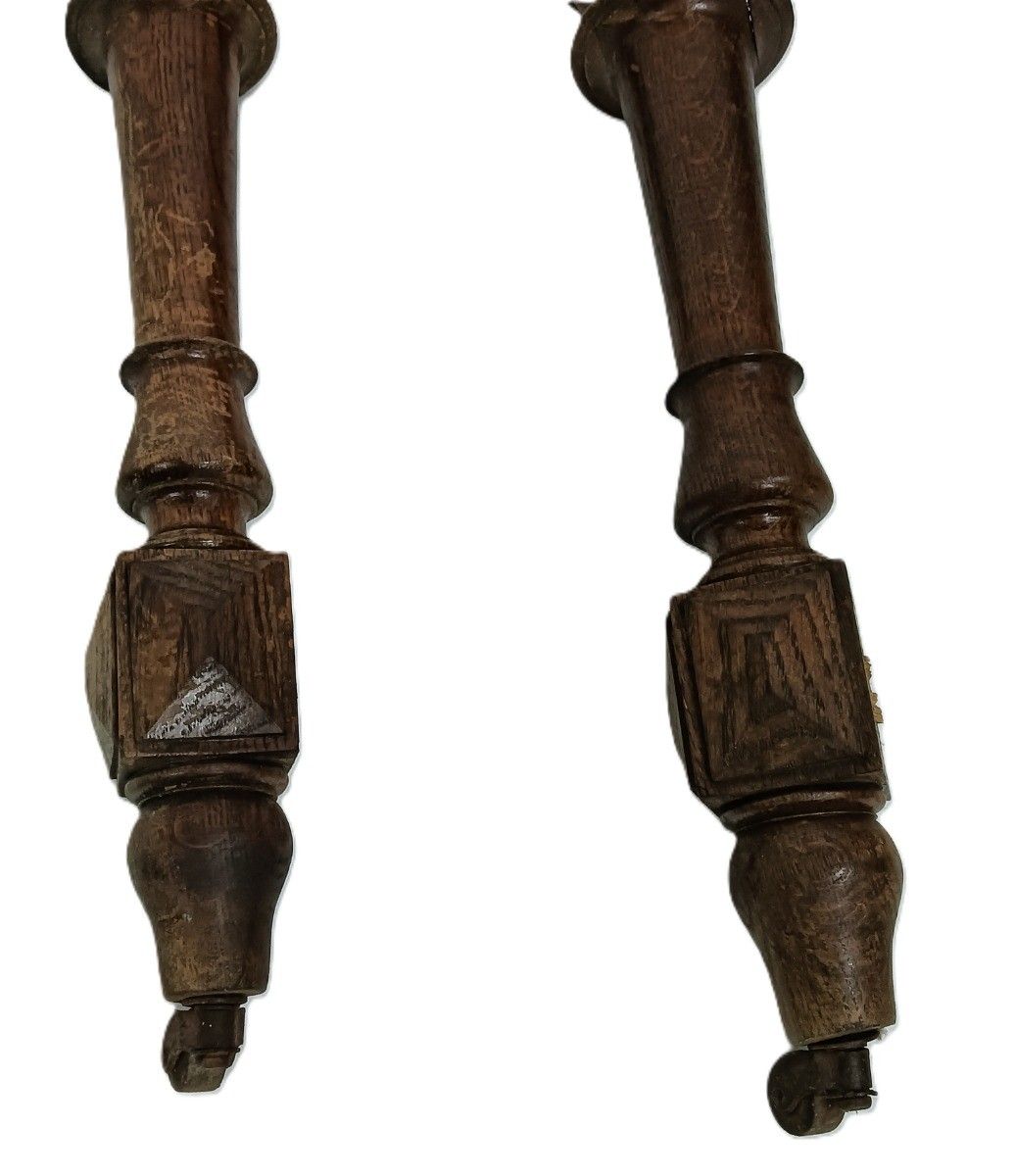 Set Of 2  Reclaimed Carved Wood Large Spindles Balusters Trim Posts Legs Wheels photo Home Decor