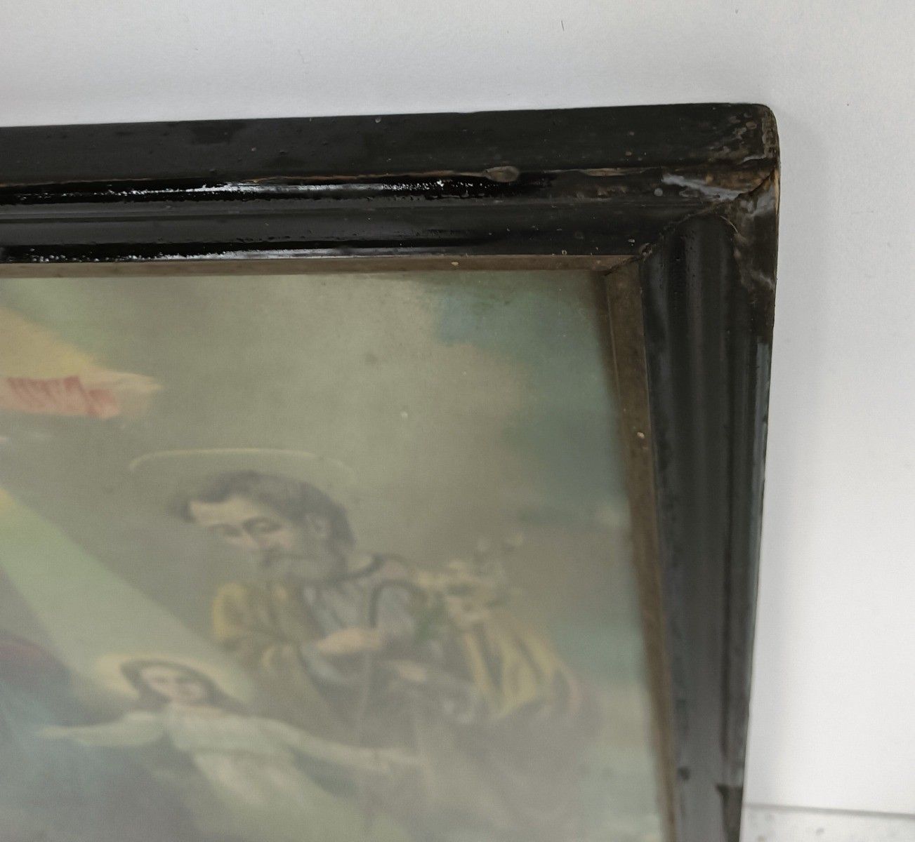 Art Deco Print Behind Glass Wooden Frame Wall Hanging Holy Family Jesus Christ M photo 97.0
