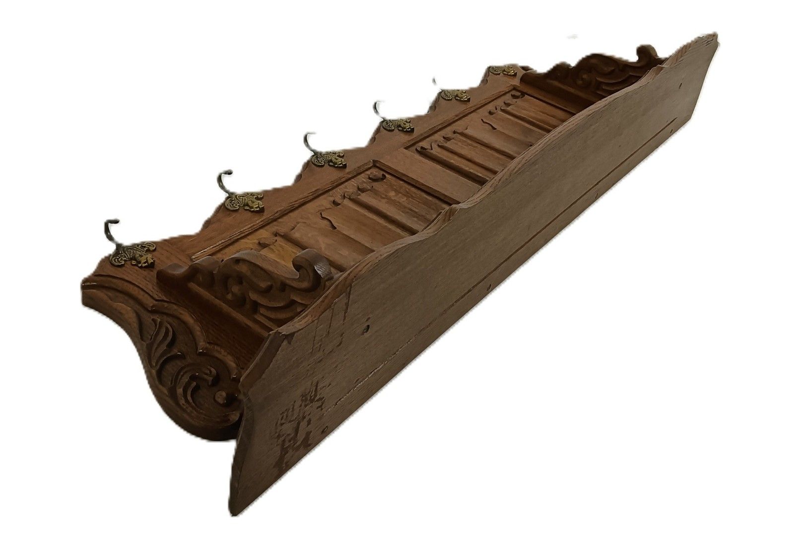 Large Antique Carved Wood Ornate Coat Hat Rack Hallway Furniture French Oak photo vintage