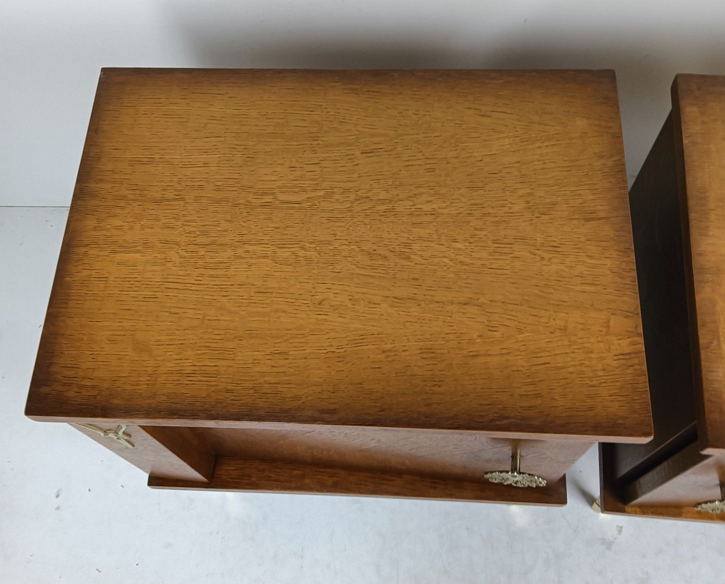 Couple Of Antique Wooden Nightstands End Tables Bedroom Cabinets Brass Trims photo Furniture