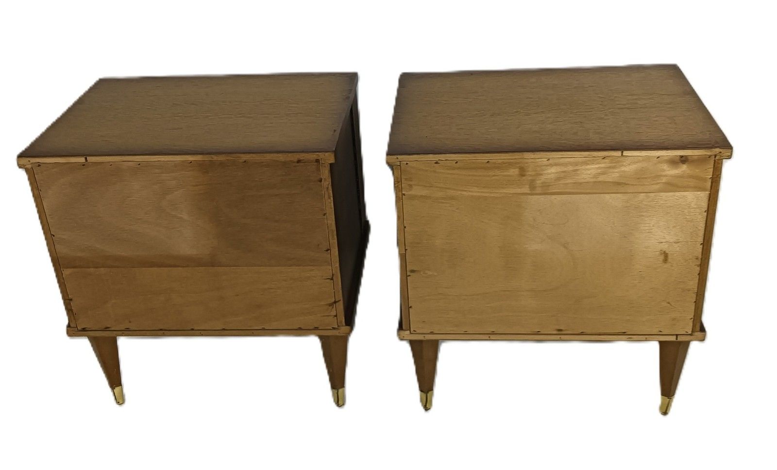 photo furniture Couple Of Antique Wooden Nightstands End Tables Bedroom Cabinets Brass Trims