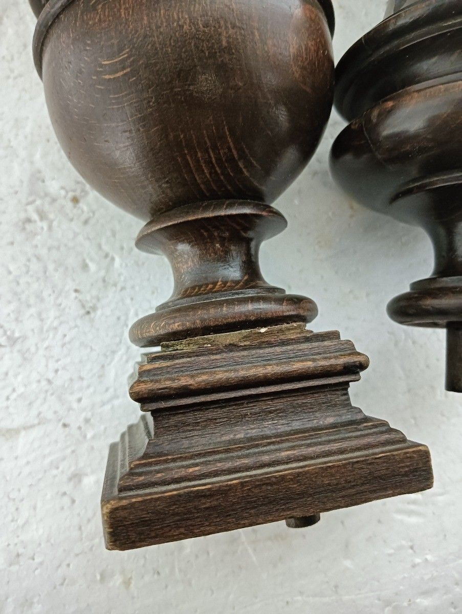 Set Of 2 Reclaimed Carved Wood Large Spindles Balusters Trim Posts Pillars Salva photo buy