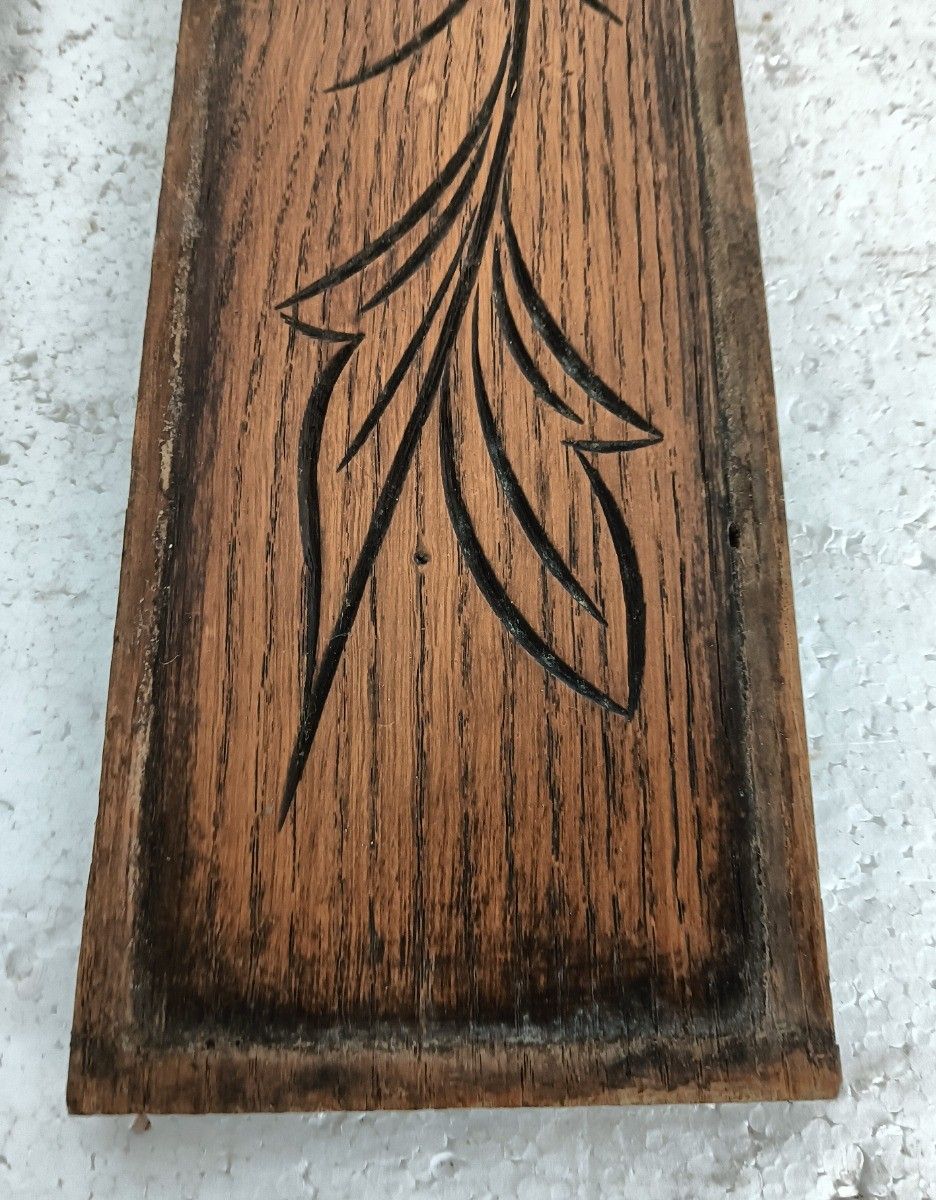 Two Small Trims Boards Pediments Slats Carved Wood Ornate Etched Leafs Reclaimed photo for sale
