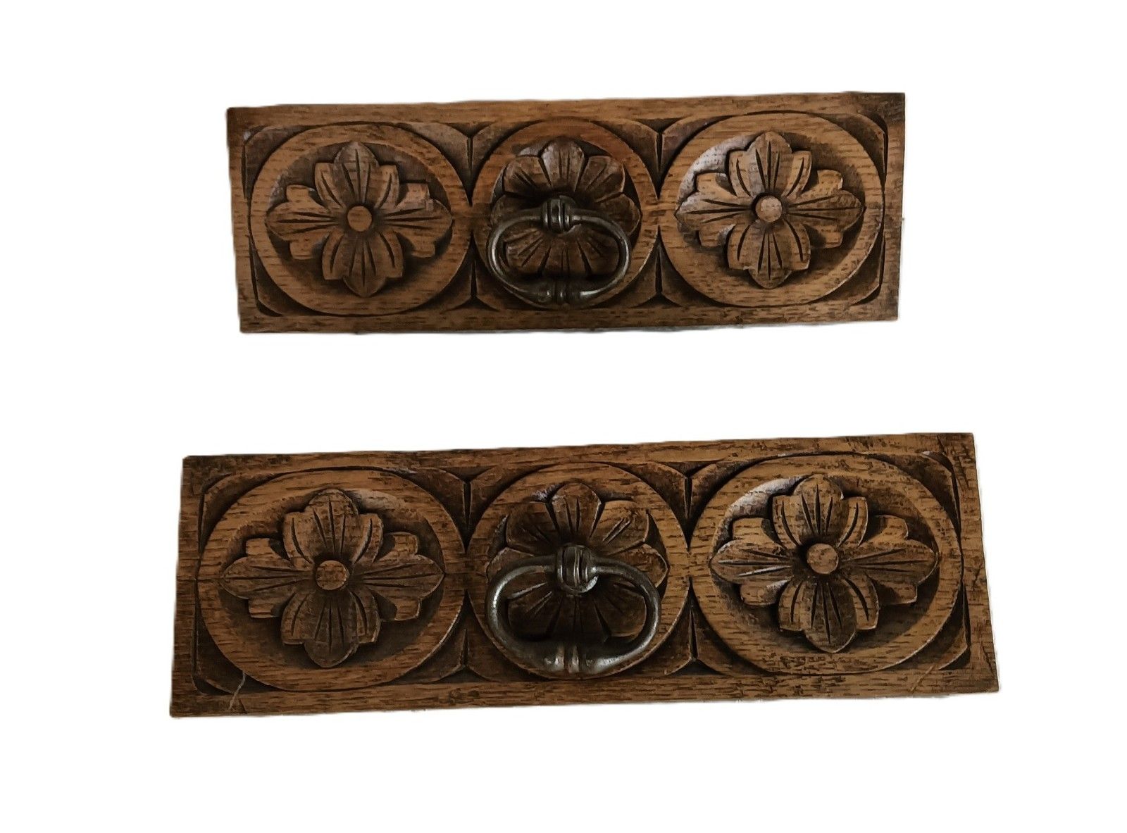 Pair Front Of Drawers Trims Pediments  Ornate Carved Wood Antique Reclaimed Arch