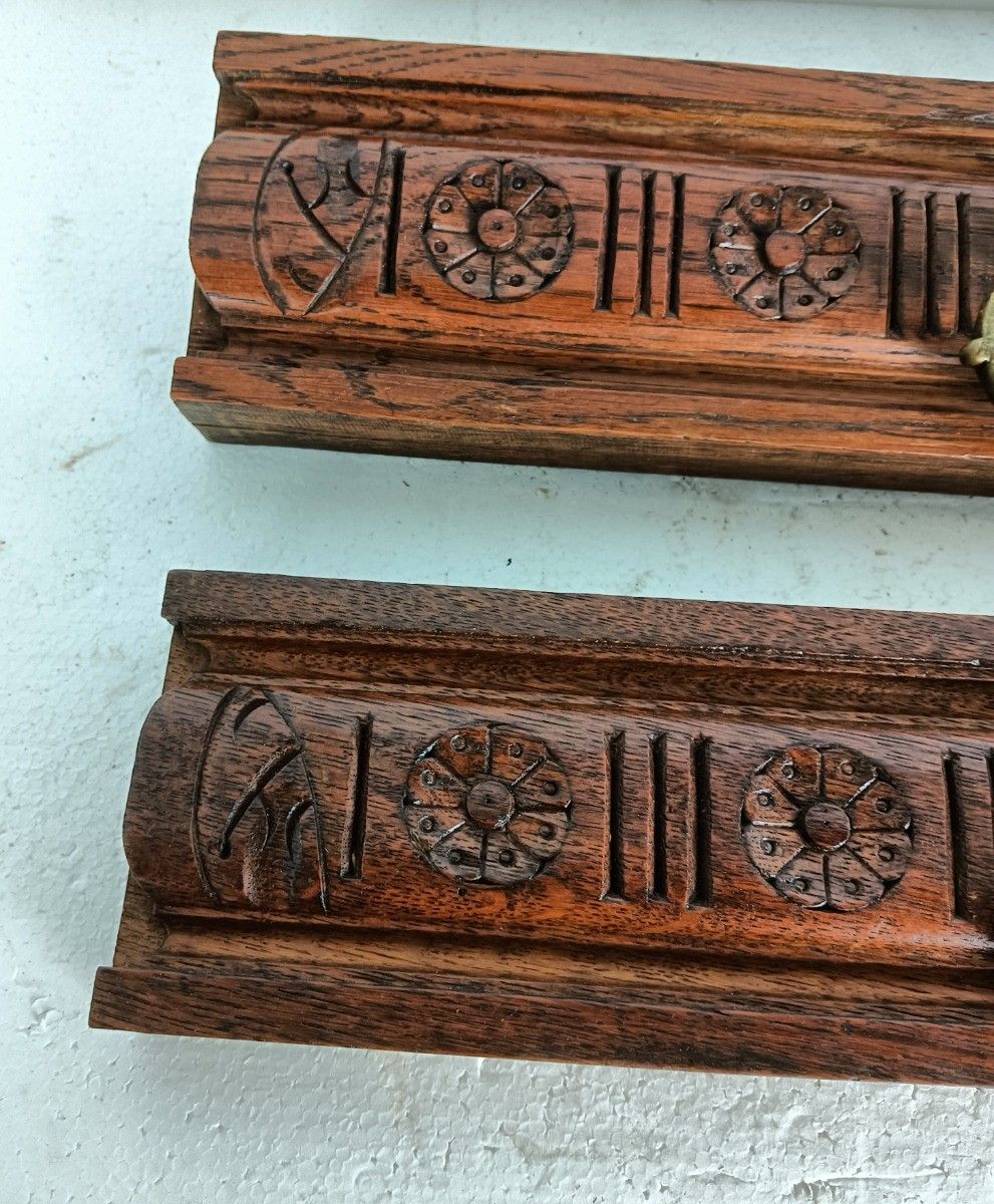 Pair Front Of Drawers Trims Pediments Ornate Carved Wood Antique Reclaimed Archi photo for sale