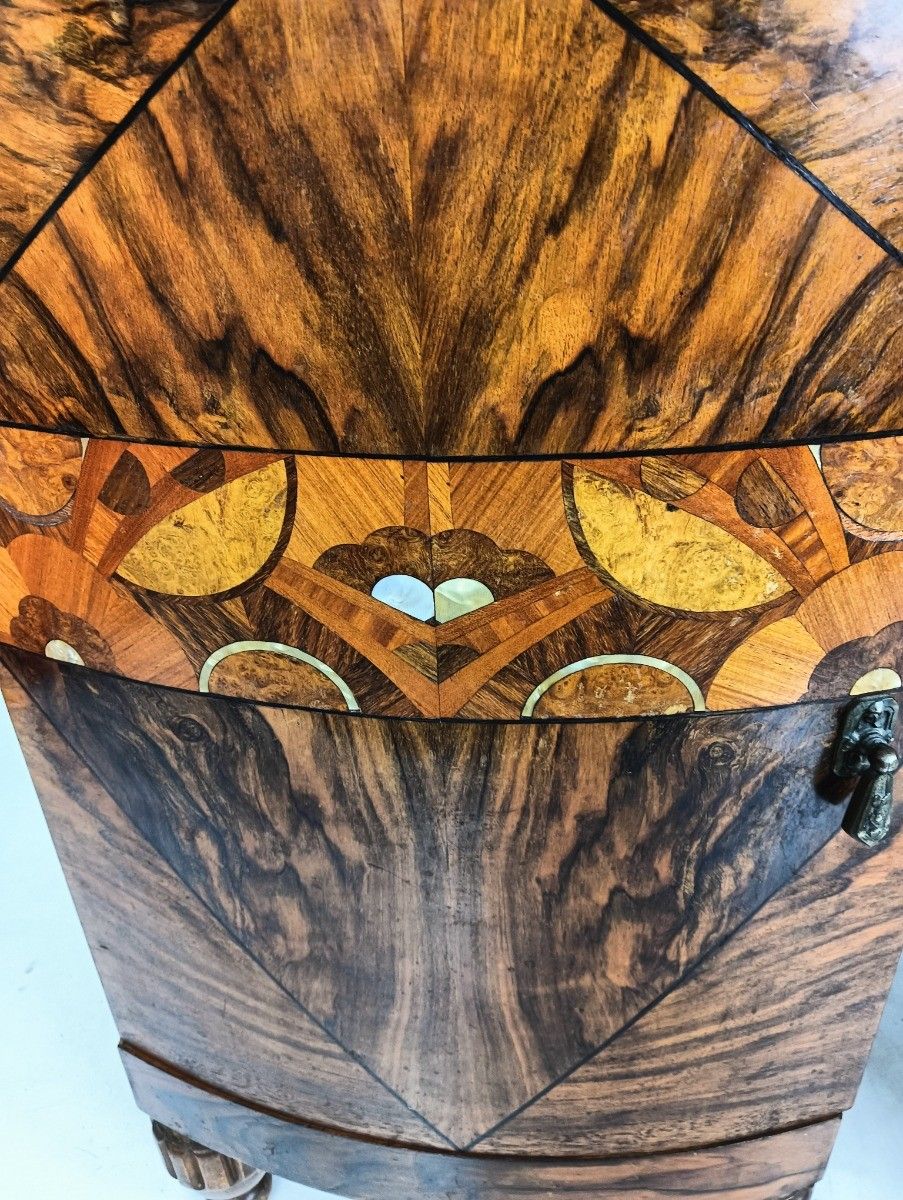 Antique Art Deco Couple Nightstands End Tables Wood Marble Inlay Mother Of Pearl photo Furniture