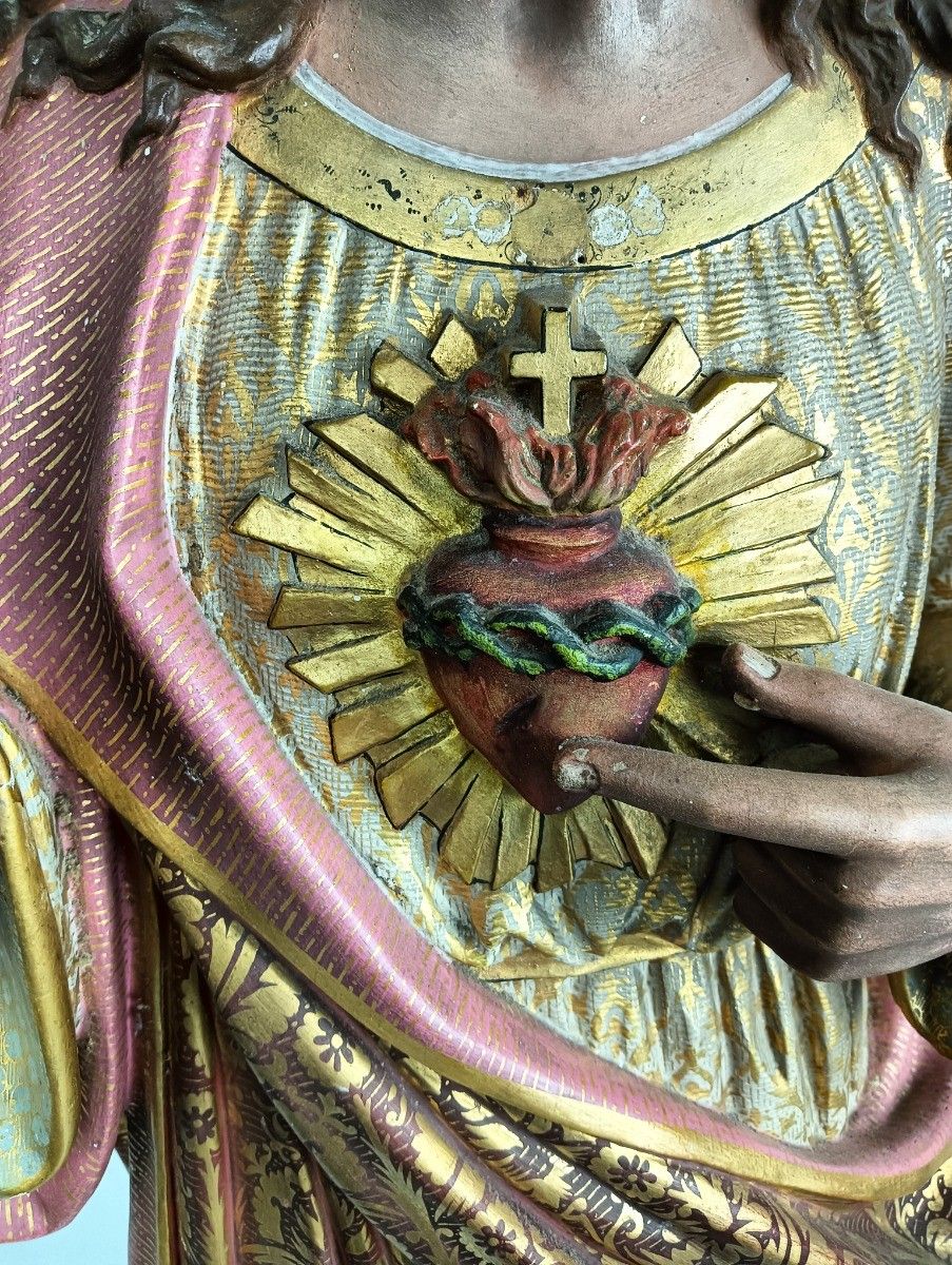 photo furniture Xl Statue Antique Neo Gothic Hand Painted Plaster Church Jesus Christ Holy Heart