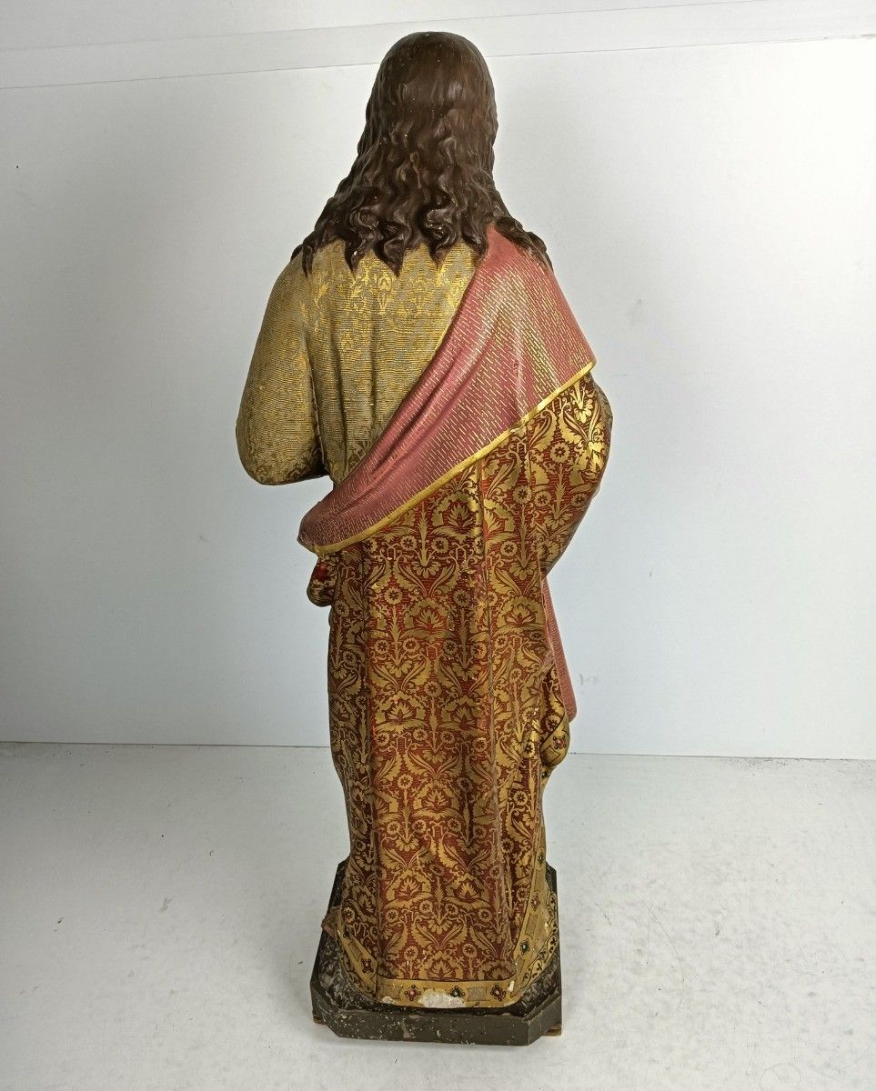 Art Xl Statue Antique Neo Gothic Hand Painted Plaster Church Jesus Christ Holy Heart photo