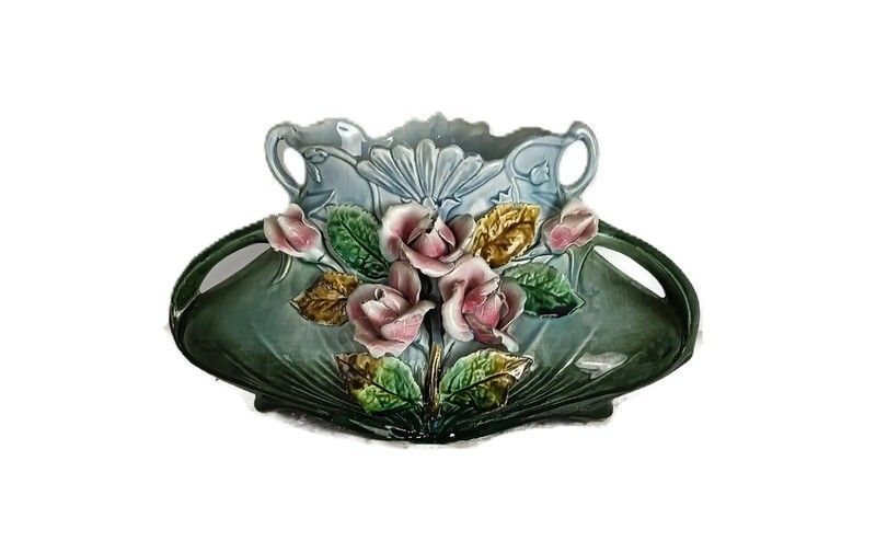 Art Nouveau Planter Cache Pot French Pottery Faience Majolica Flowers Art Deco B