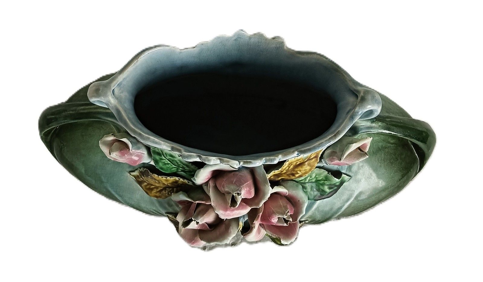 Art Nouveau Planter Cache Pot French Pottery Faience Majolica Flowers Art Deco B photo Home Decor