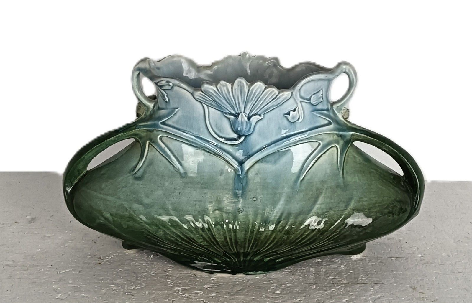 Art Nouveau Planter Cache Pot French Pottery Faience Majolica Flowers Art Deco B photo 337.0