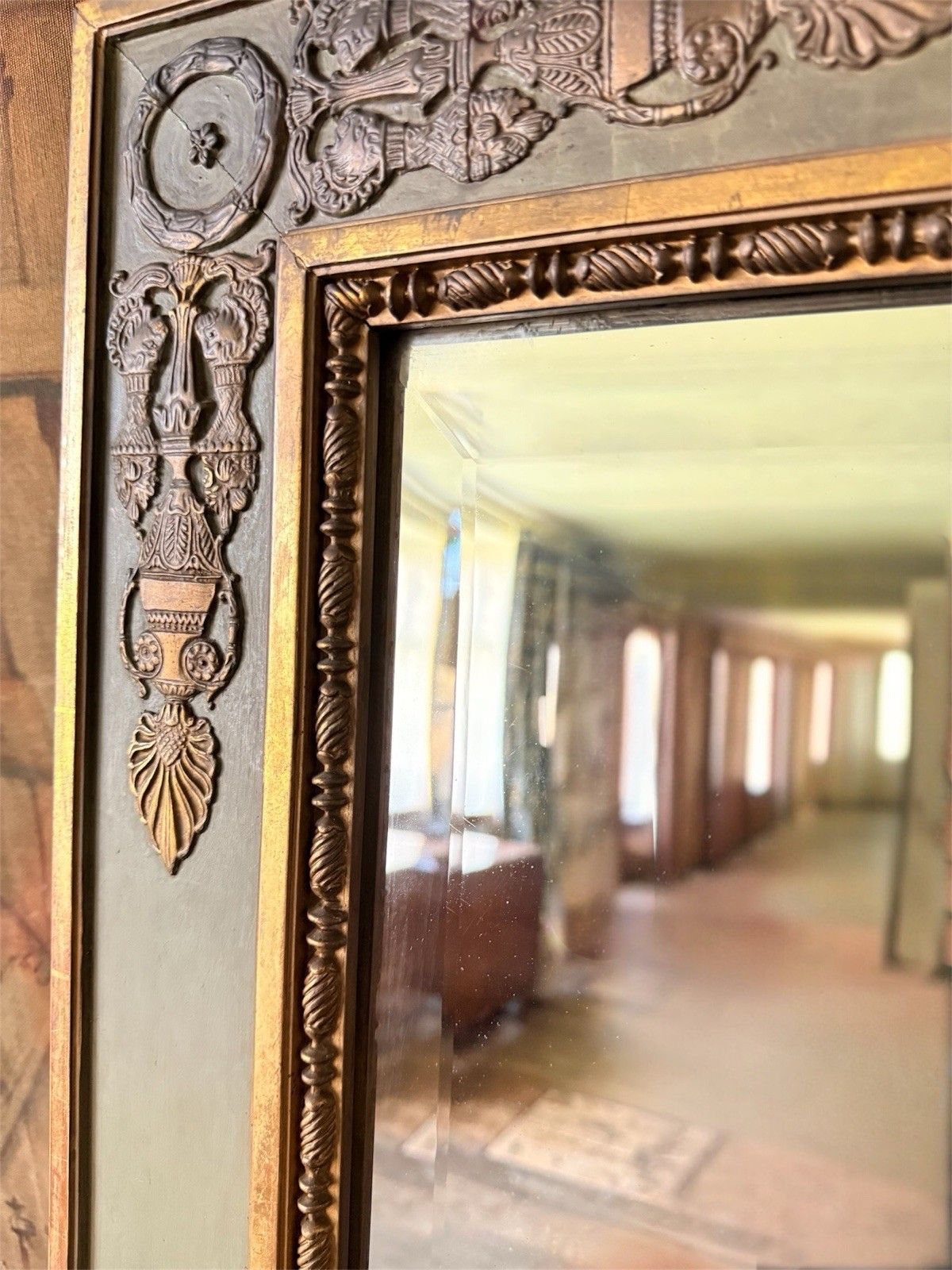 Home Decor Large Green Gilt English Louis Trumeau Mirror Original Glass 6ft!  1800c photo
