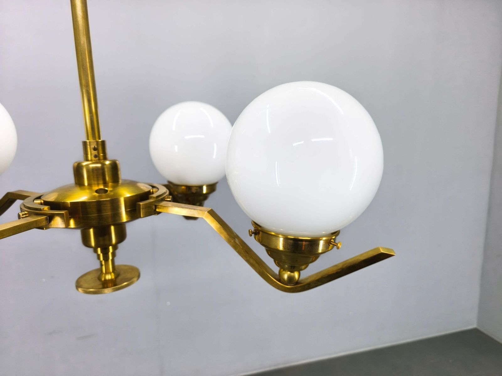 Adjustable Art Deco Brass Chandelier With Milk Glass, 1930s photo 1505.0