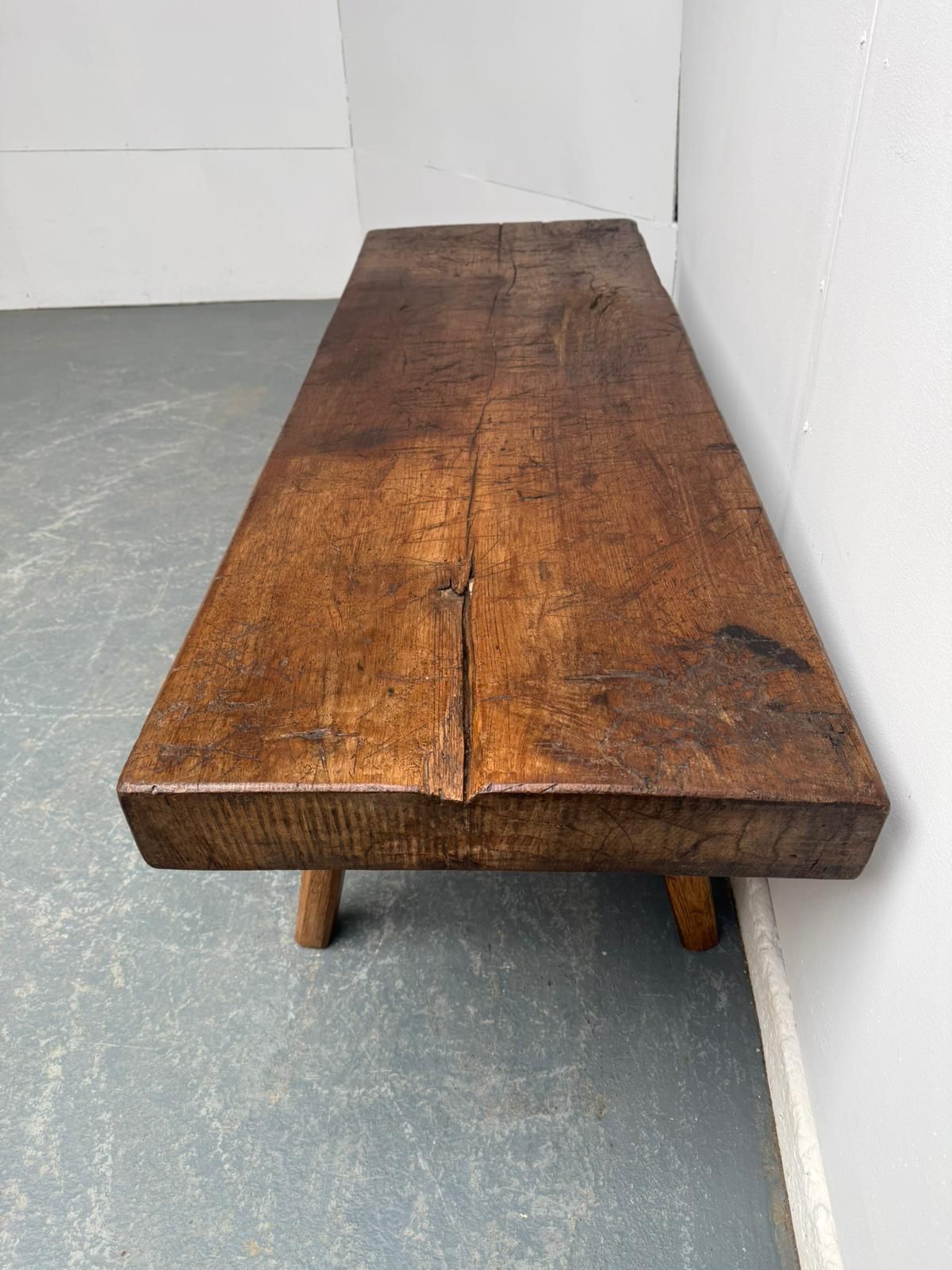 A Narrow Hungarian Antique Oak/Hardwood Pig Bench 140cm photo furniture