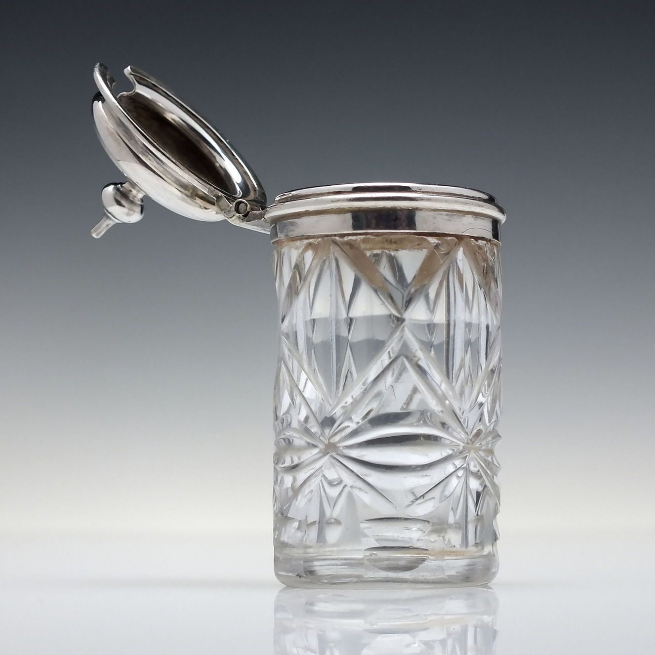Set Of Three Georgian Irish Cut Glass Shakers & Cruet With Silver Lids C1820 photo Home Decor