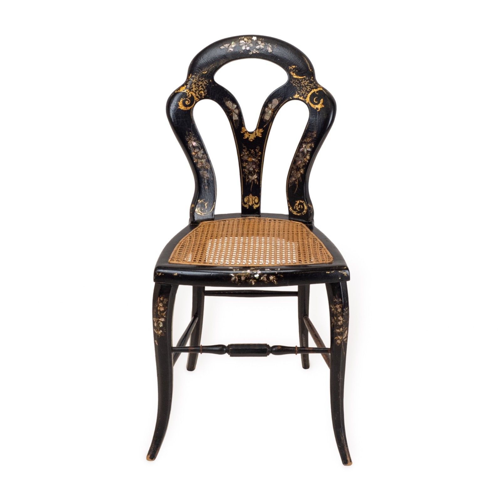 Japanned Chinoiserie Chair, Papier Mâché, Mother Of Pearl, Regency Taste, C.19th
