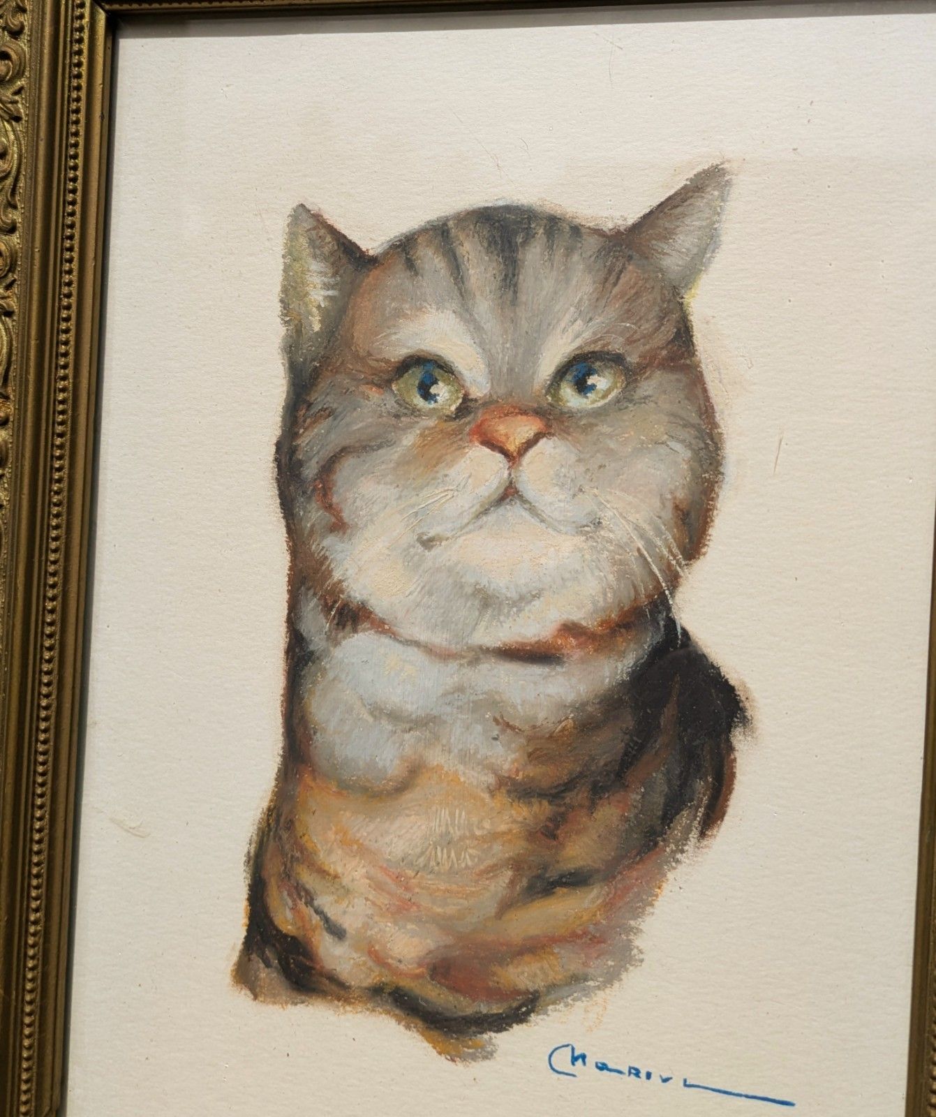 Charming Portrait Of A Stylish Cat In Oil Pastels photo 185.0