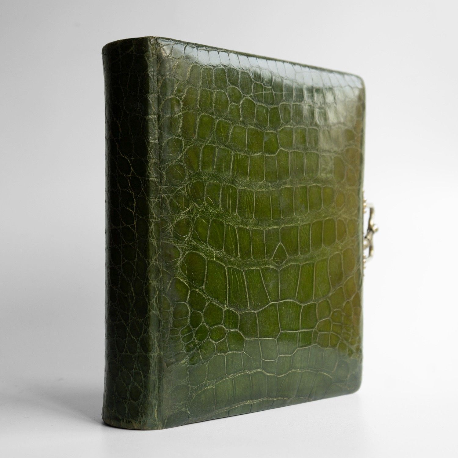 395.0 Antique Victorian Green Crocodile Skin Leather Photograph Album And Contents photo