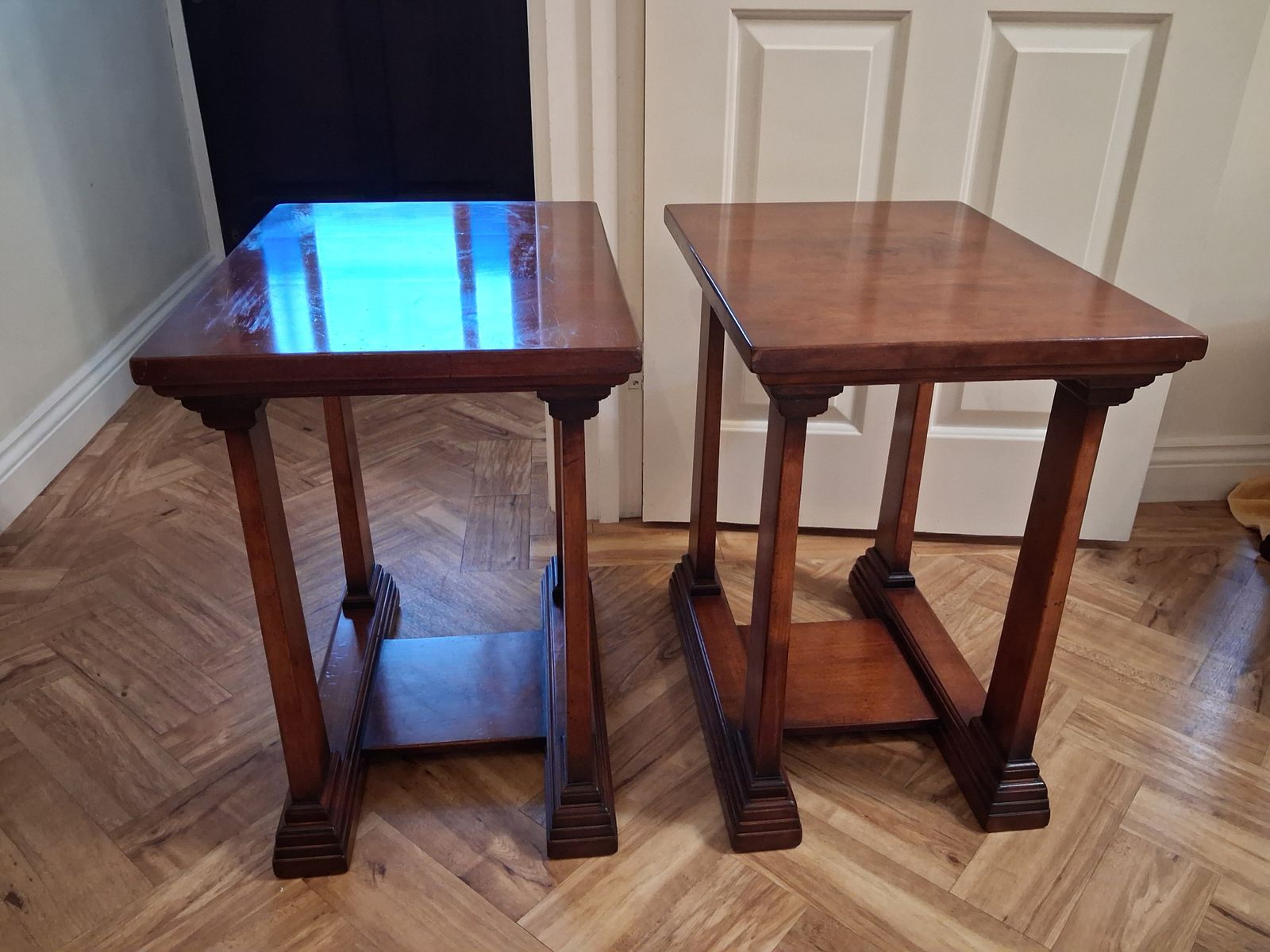Two Pairs Classical Quality Heavy Cherry Mahogany Nest Of Tables photo vintage