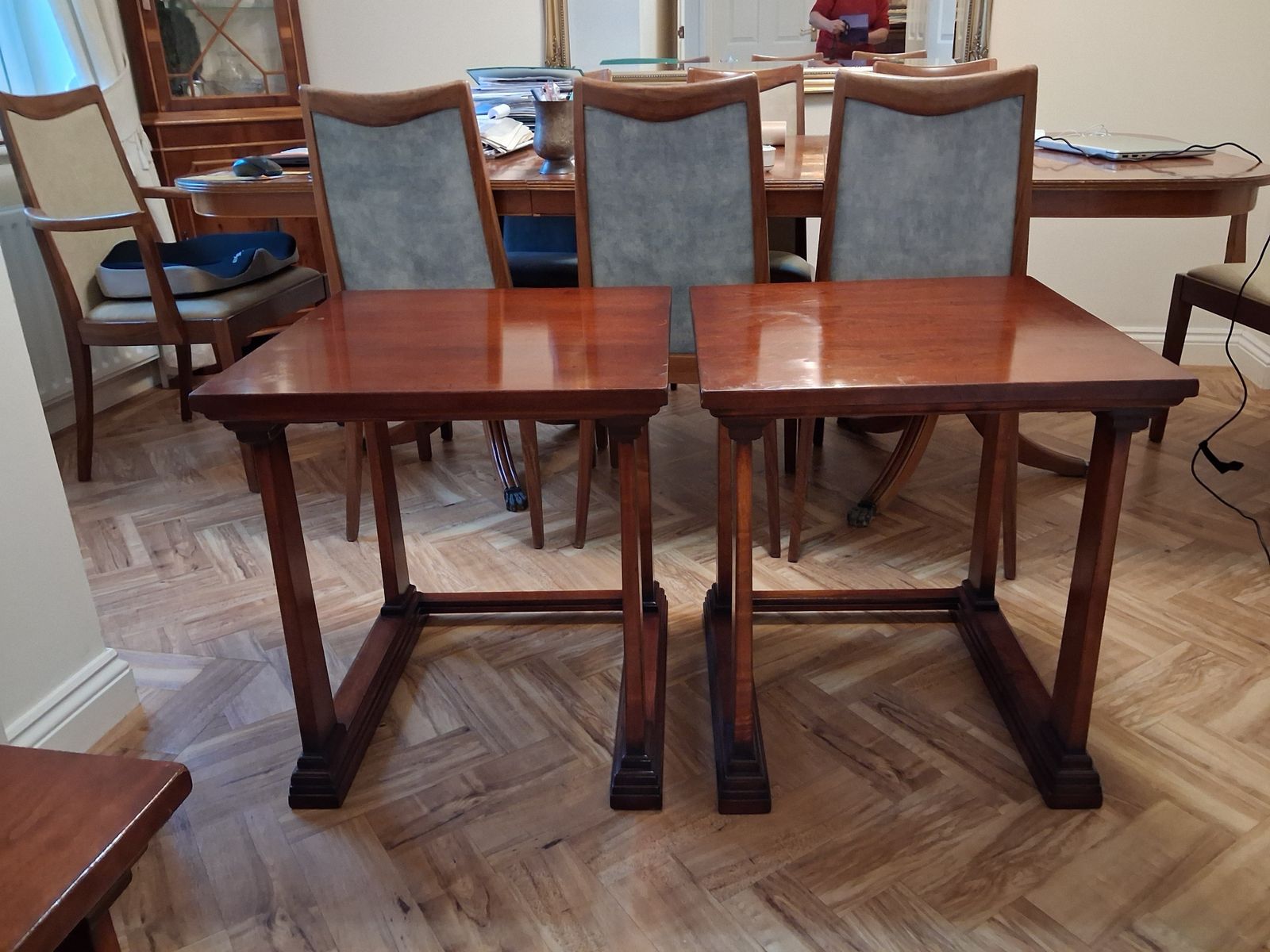 Two Pairs Classical Quality Heavy Cherry Mahogany Nest Of Tables photo for sale
