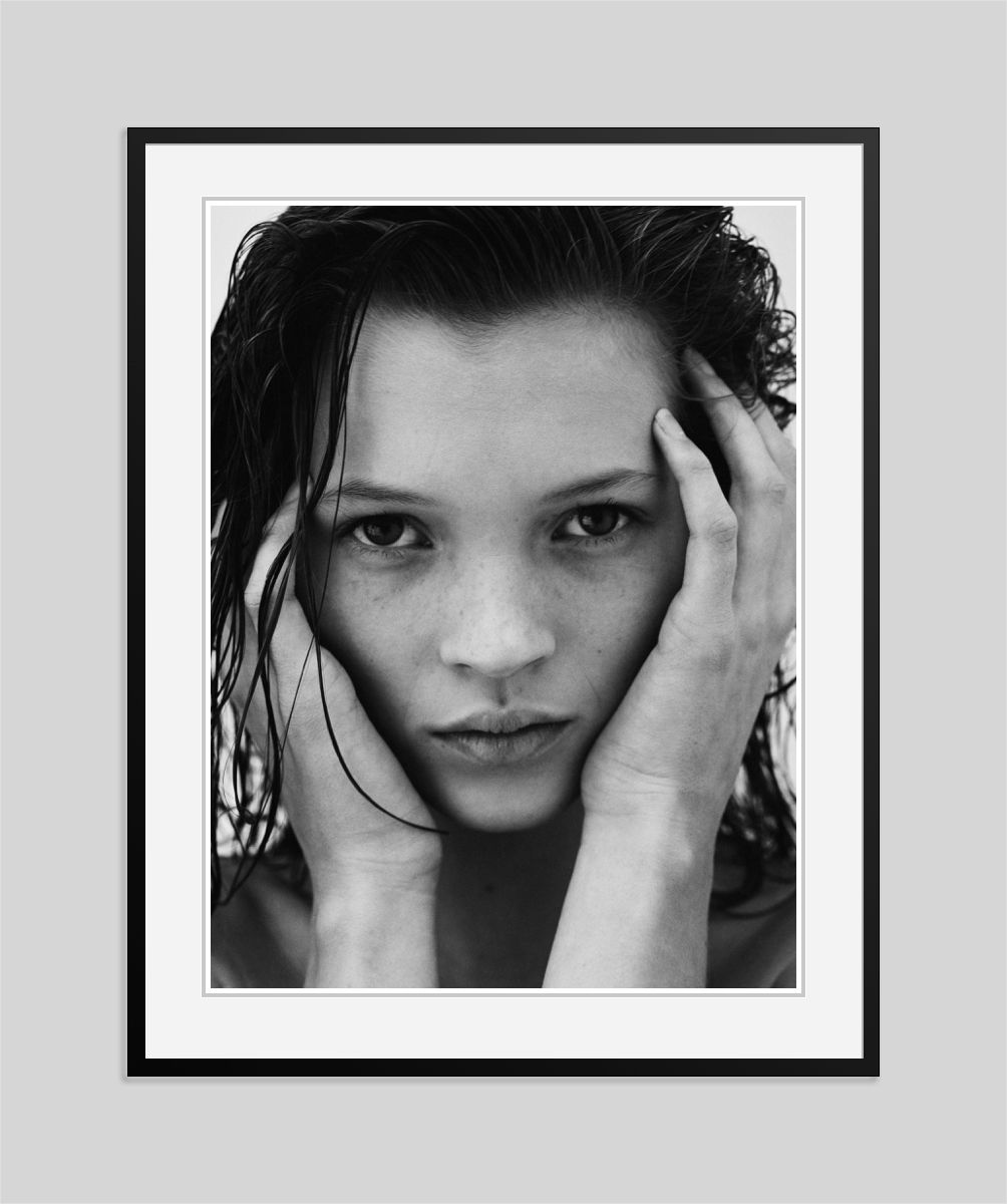 Jake Chessum 'Kate Moss Close Up London 1990' Signed Limited Edition  Print Framed In Black