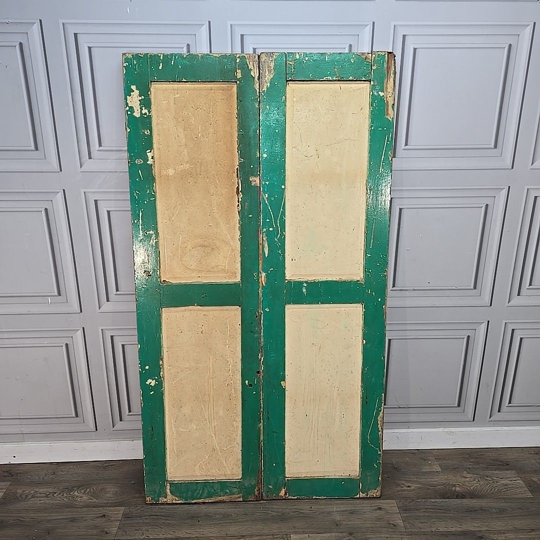 Antique Pair Wooden Doors Window Shutters Painted Rustic Panels Vintage Wood photo furniture