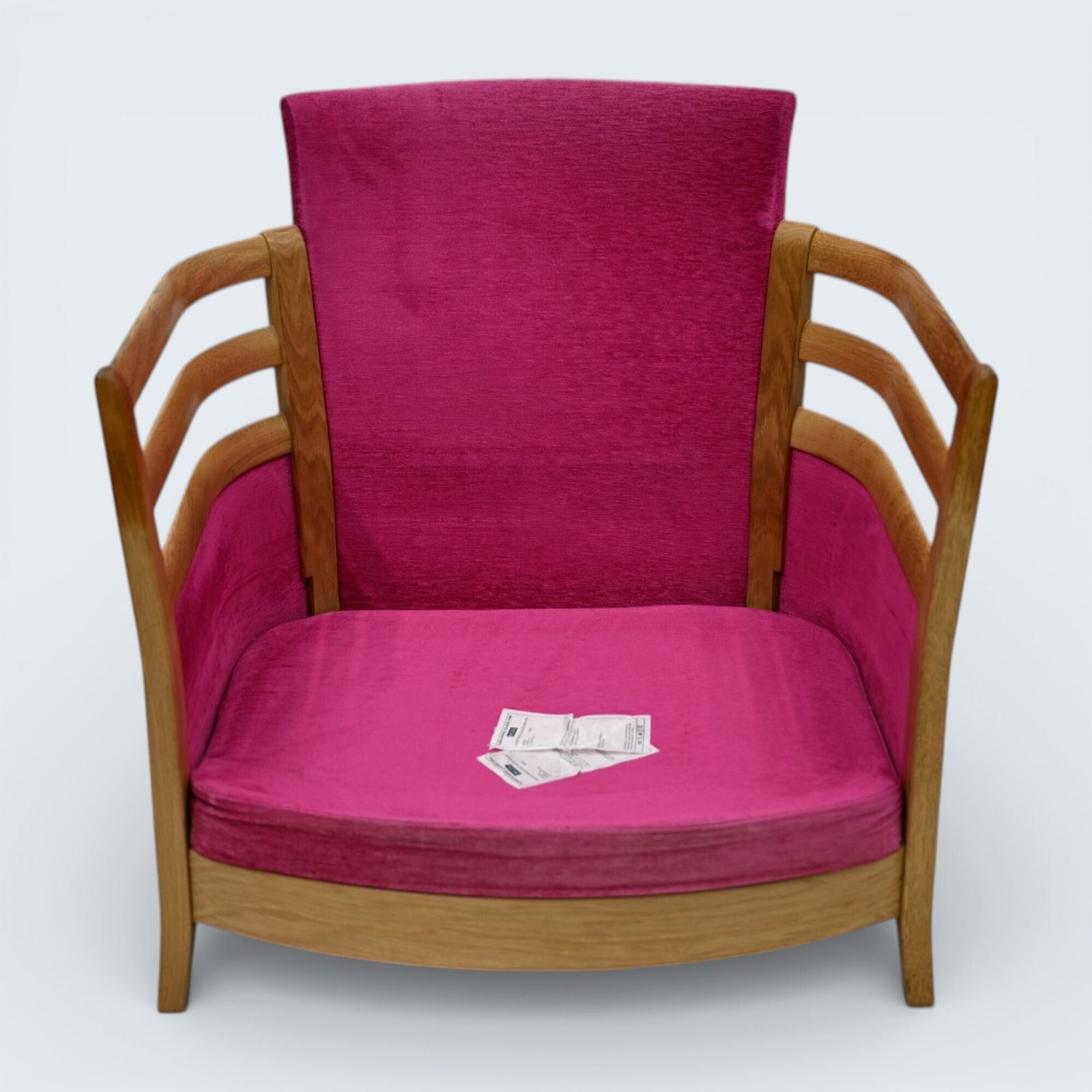 photo buy Ercol Pink Easy Chair Genuine Ercol Upholstery Light Blonde Finish Free Delivery