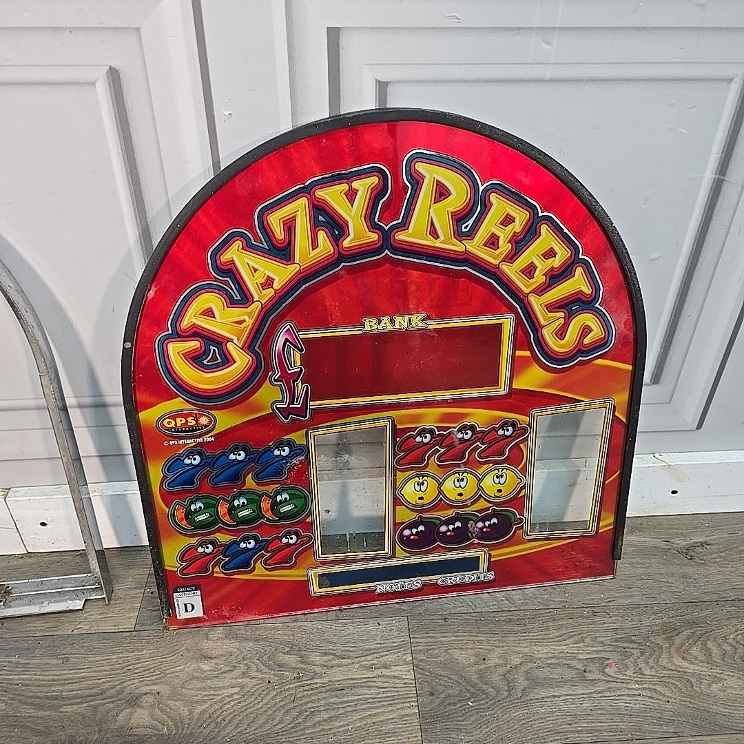 Home Decor Retro Arcade Front Glass Crazy Reels Slot Machine Panel Display Sign Upcycle photo