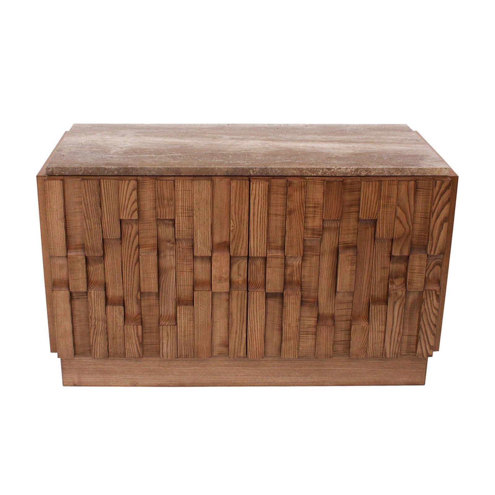 Contemporary Solid Oak Wood And Travertine Pair Of Italian Sideboards photo furniture