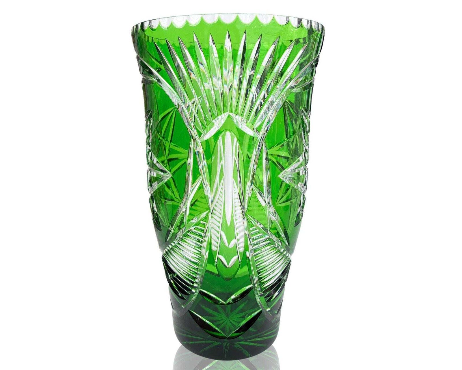Engraved Vase | Antique Crystal | Tall Vase Emerald