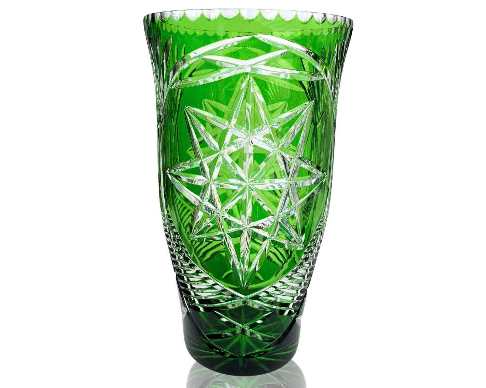 Engraved Vase | Antique Crystal | Tall Vase Emerald photo for sale