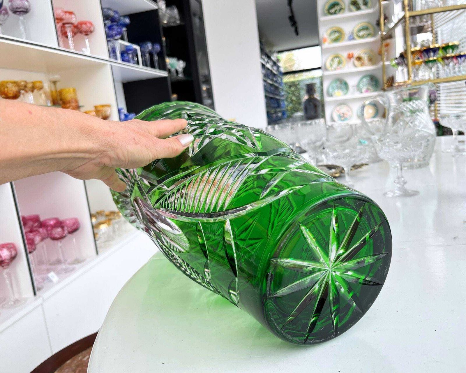 Engraved Vase | Antique Crystal | Tall Vase Emerald photo buy