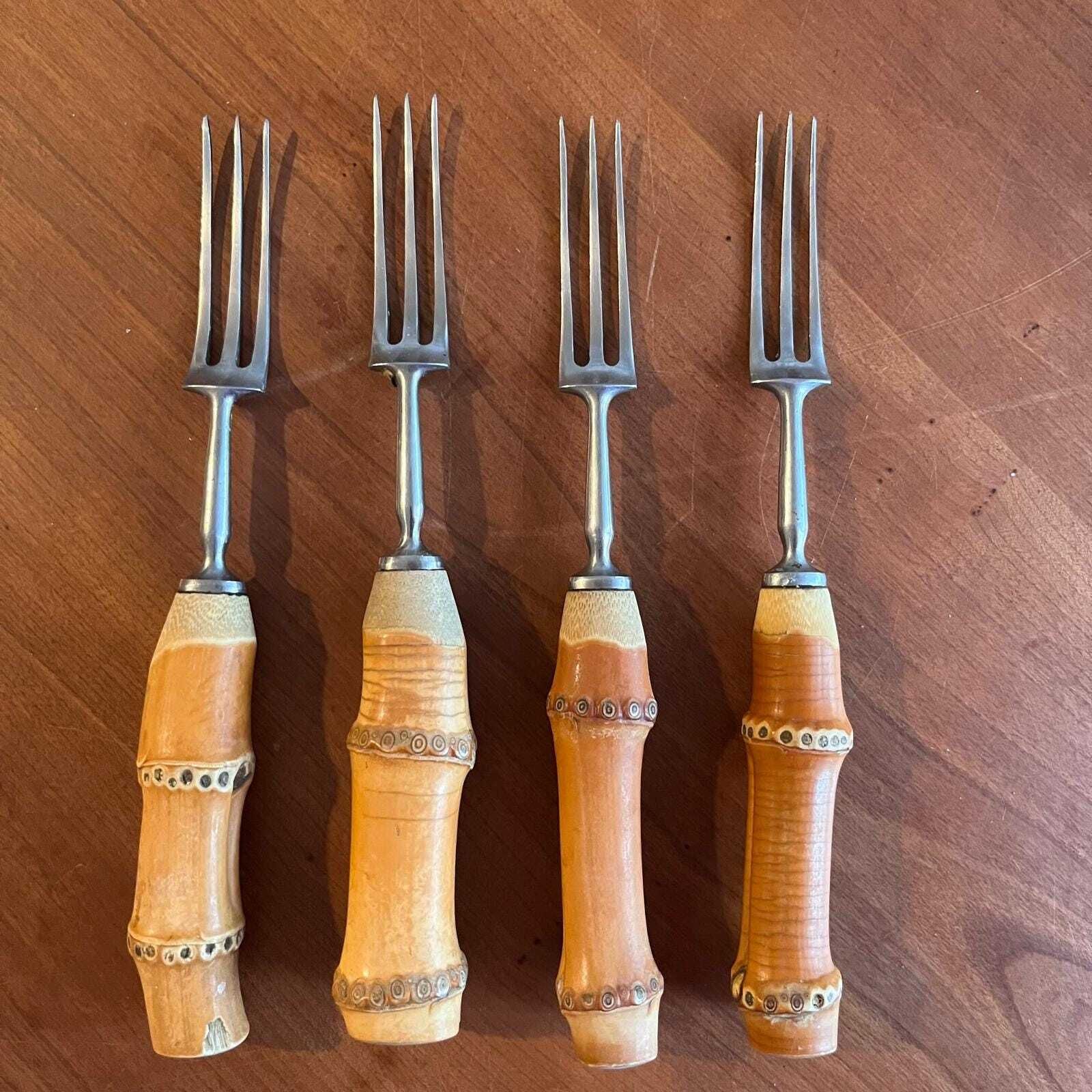 Vintage Bamboo Handled Mills Moore Stainless Steel Flatware Set Of 4 Place Settings photo furniture
