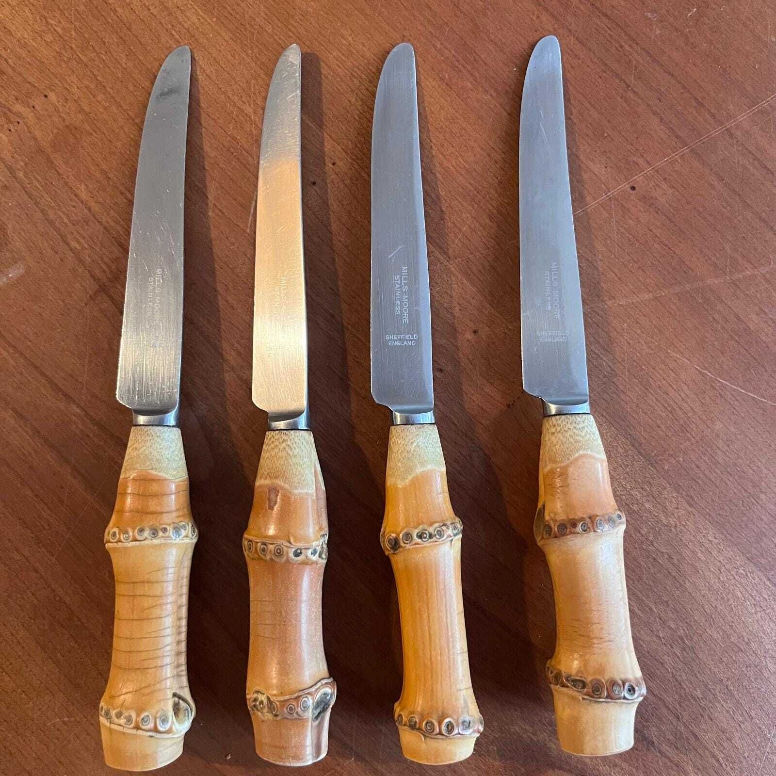 Vintage Bamboo Handled Mills Moore Stainless Steel Flatware Set Of 4 Place Settings photo 725.0