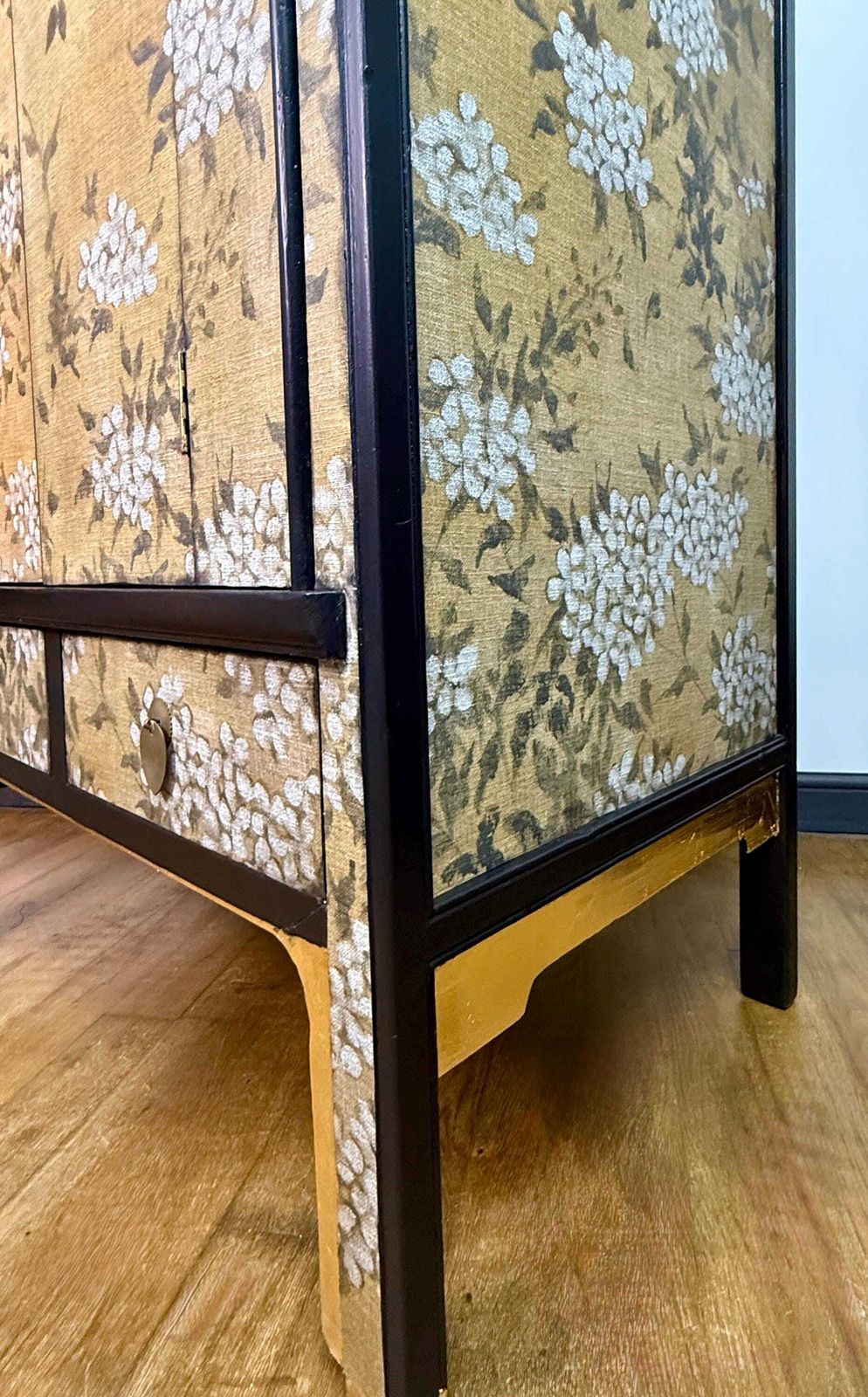 photo furniture Bespoke Chinoiserie Drinks / Crockery / Wedding Cabinet Restoration – Gold Finish Commission Example