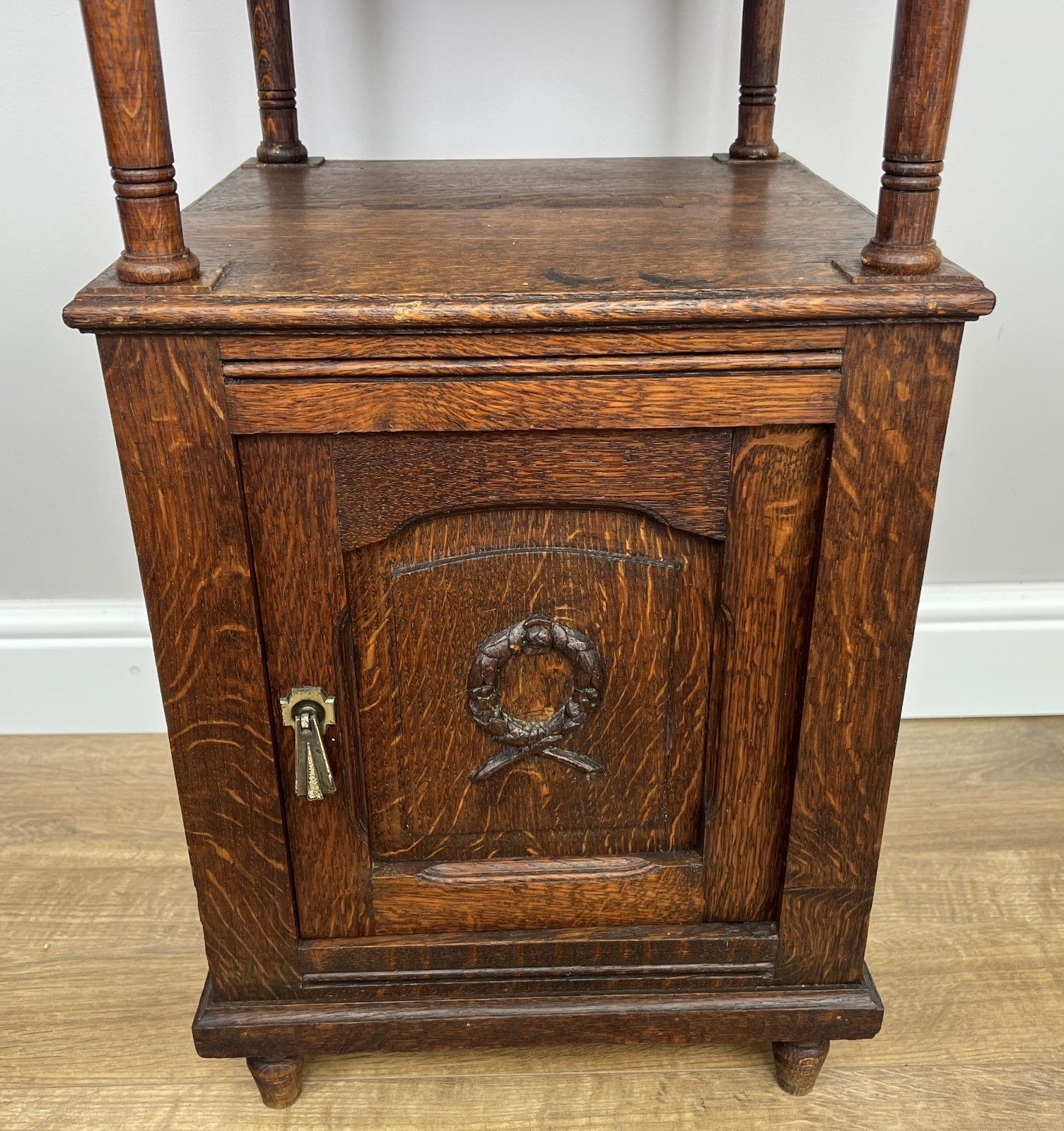 Pair Of Bedside Tables Antique French Marble Top Carved Oak Cabinets Lot 4918 photo vintage