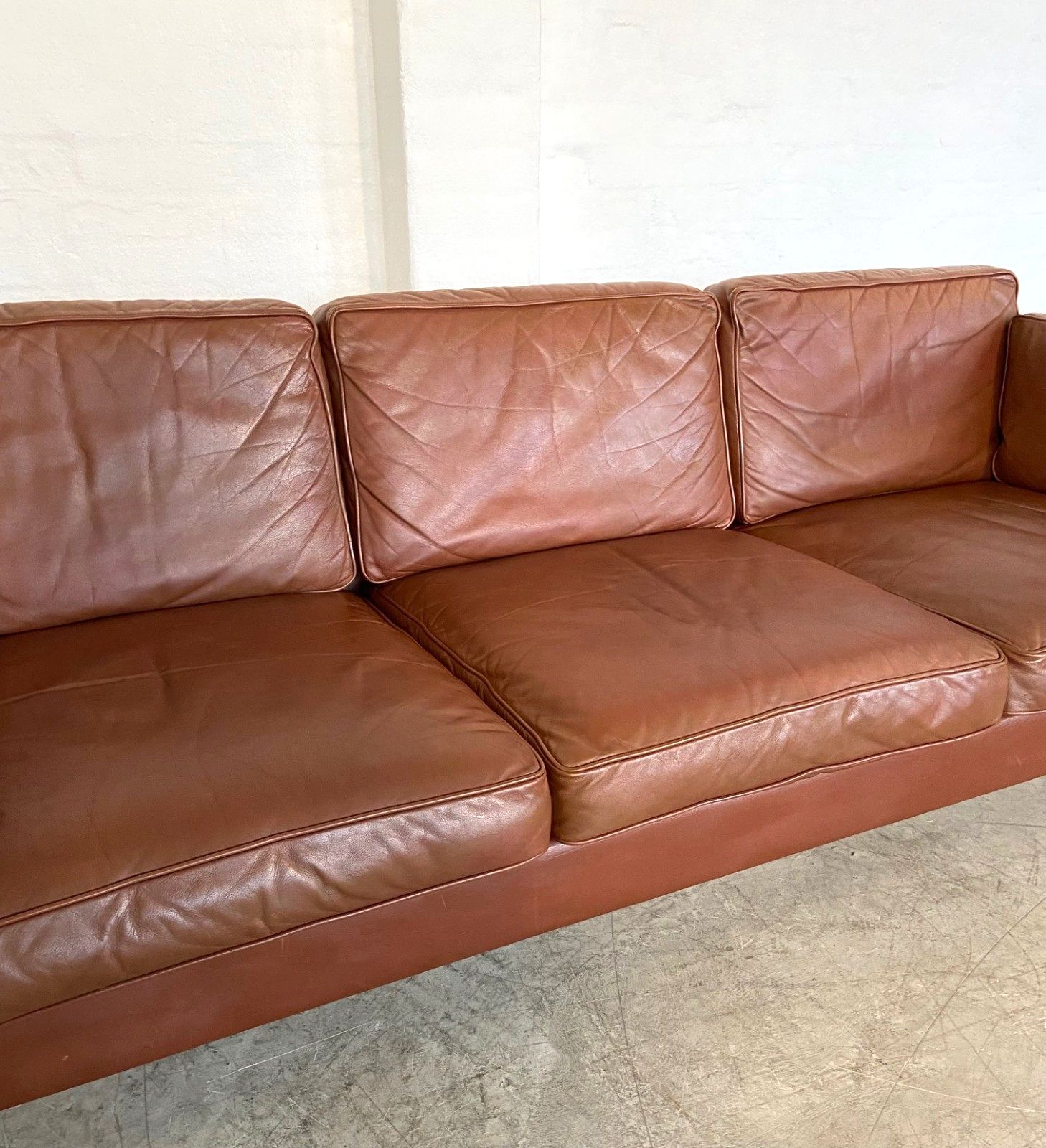 Vintage Danish Mid Century  Mogens Hansen 3 Person  Cognac Leather Sofa 1960,S photo vinterior