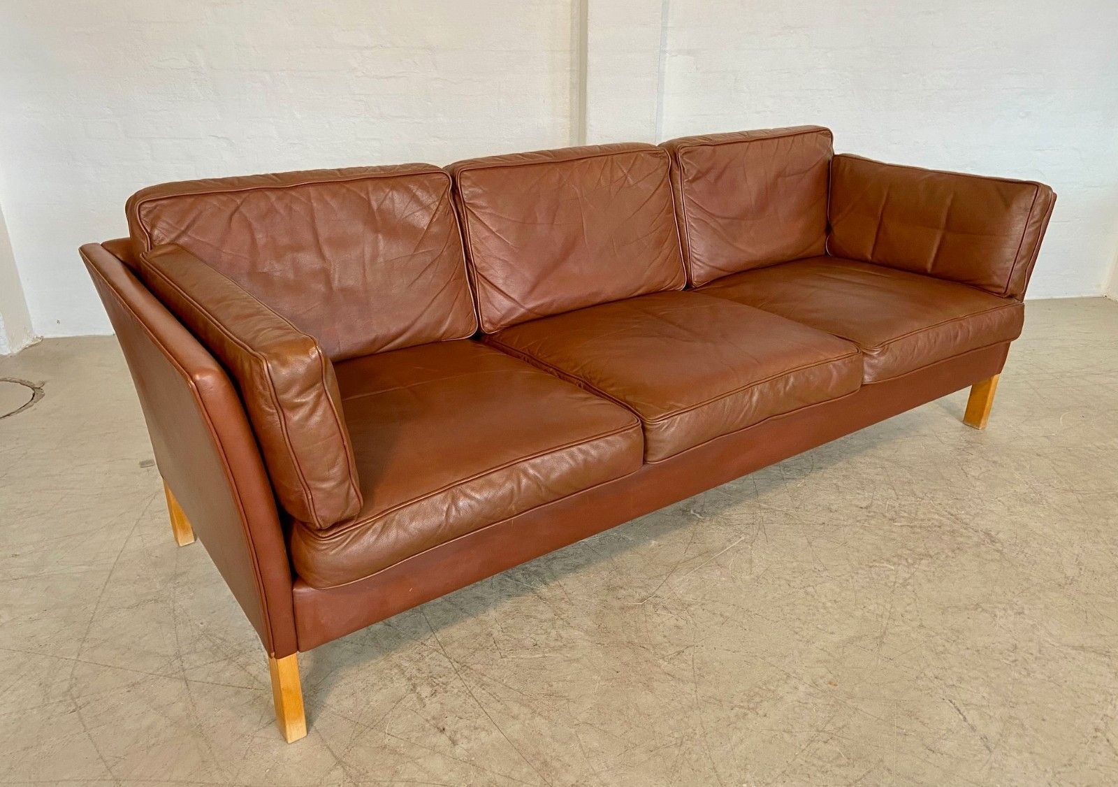 photo buy Vintage Danish Mid Century  Mogens Hansen 3 Person  Cognac Leather Sofa 1960,S