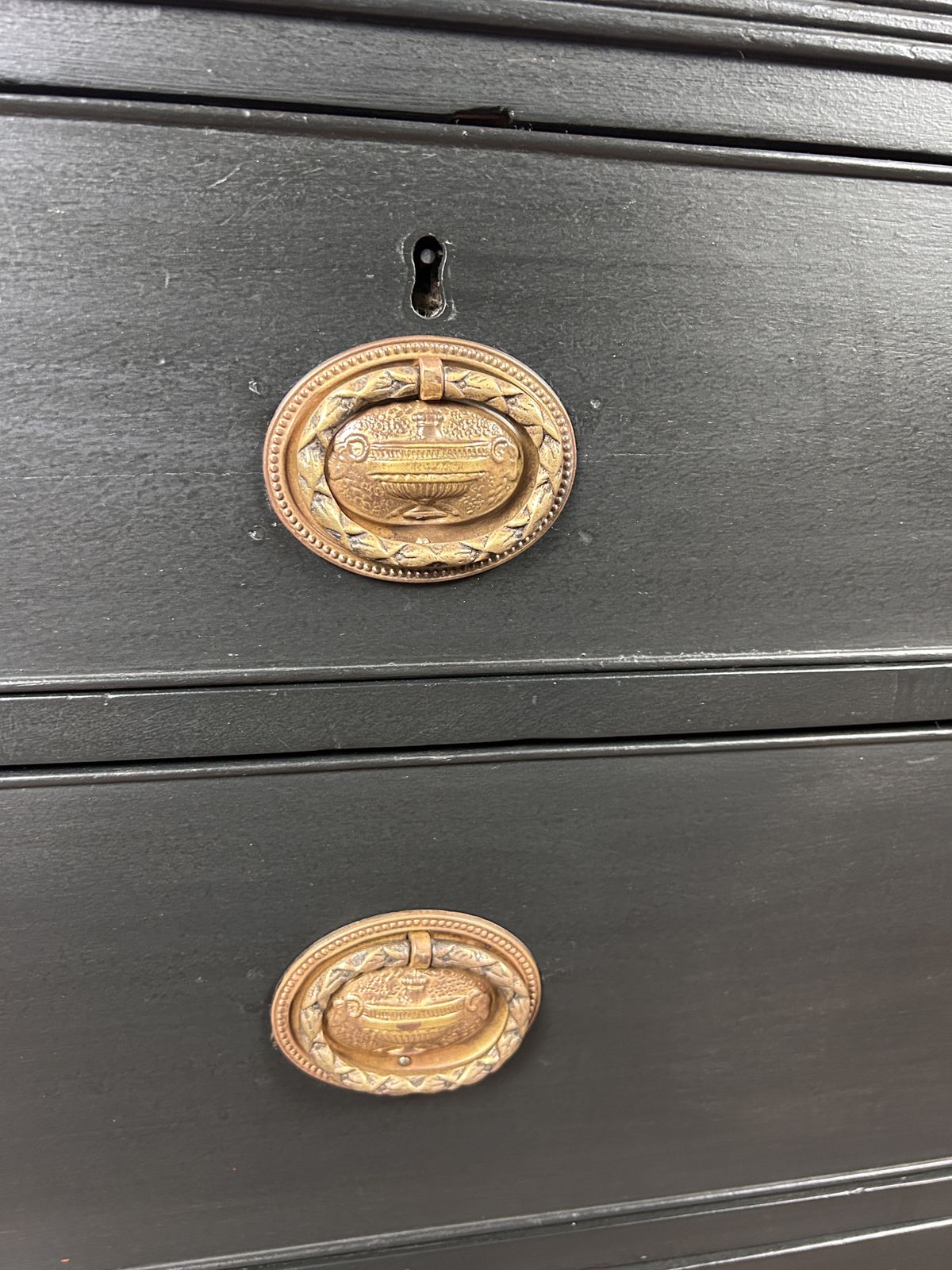 Georgian Ebonised Design Chest Of Drawers With Brass Handles photo vinterior