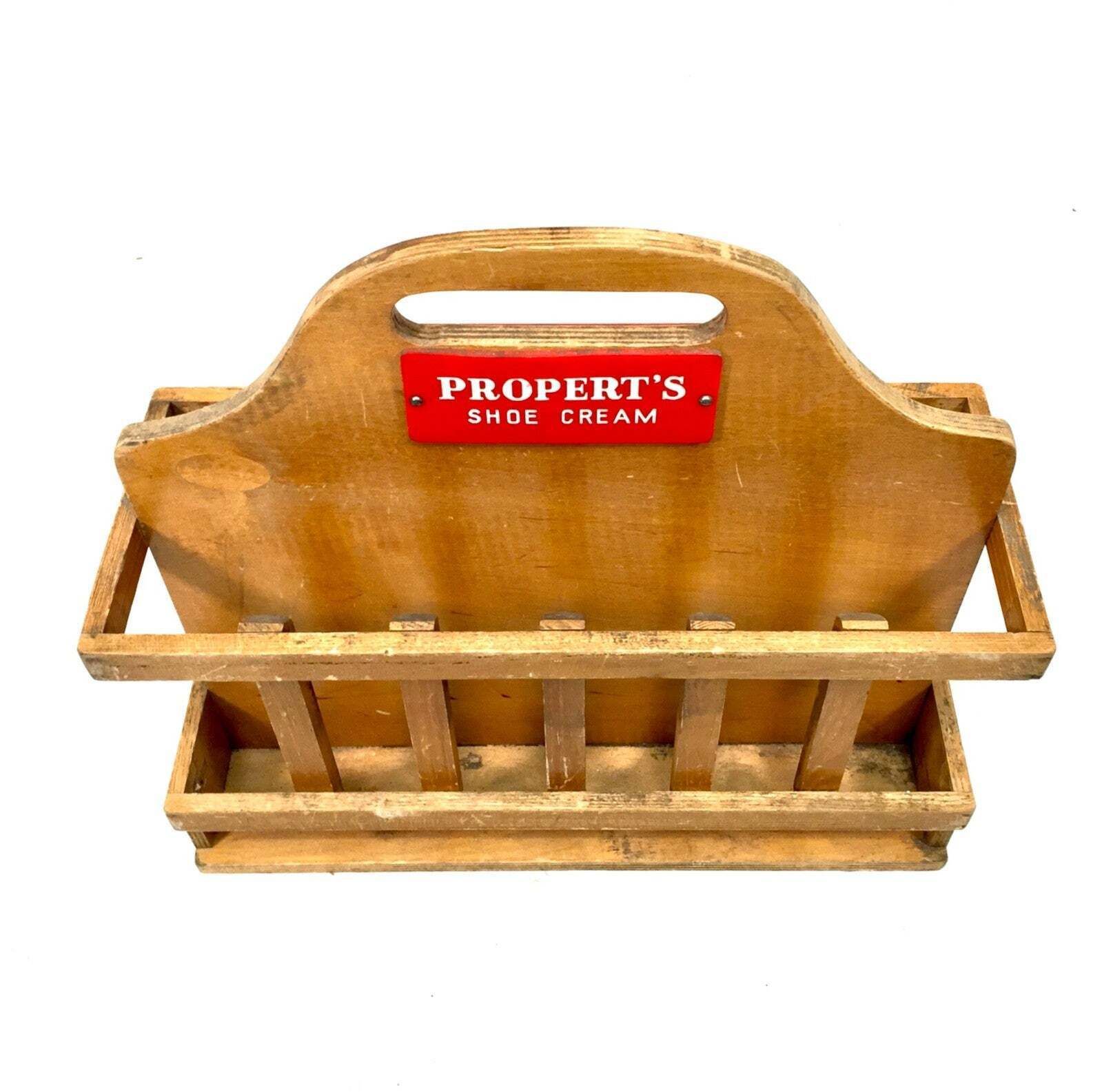 Antique Advertising Properts Shoe Cream Wood Display Stand Storage Rack C.1950 photo for sale