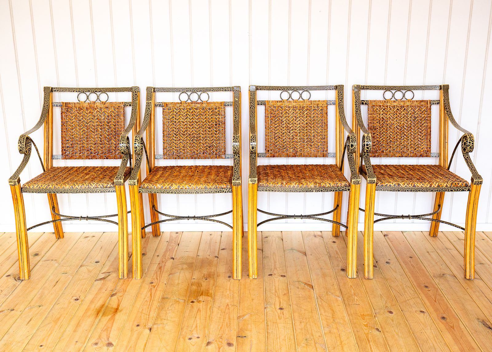 Bohemian Glass Dining Table And 4 Armchairs Vintage Artisan Dining Set Mcm 1970s Boh.O Painted Blonde Conservatory Orangery 6 Seater photo for sale