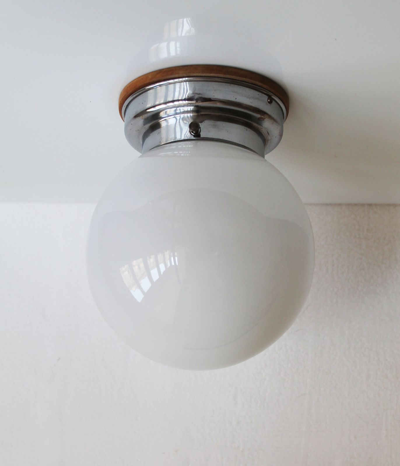 Pair Of 1930s Modernist Ceiling Or Wall Lights With Milk Glass Globes photo vintage