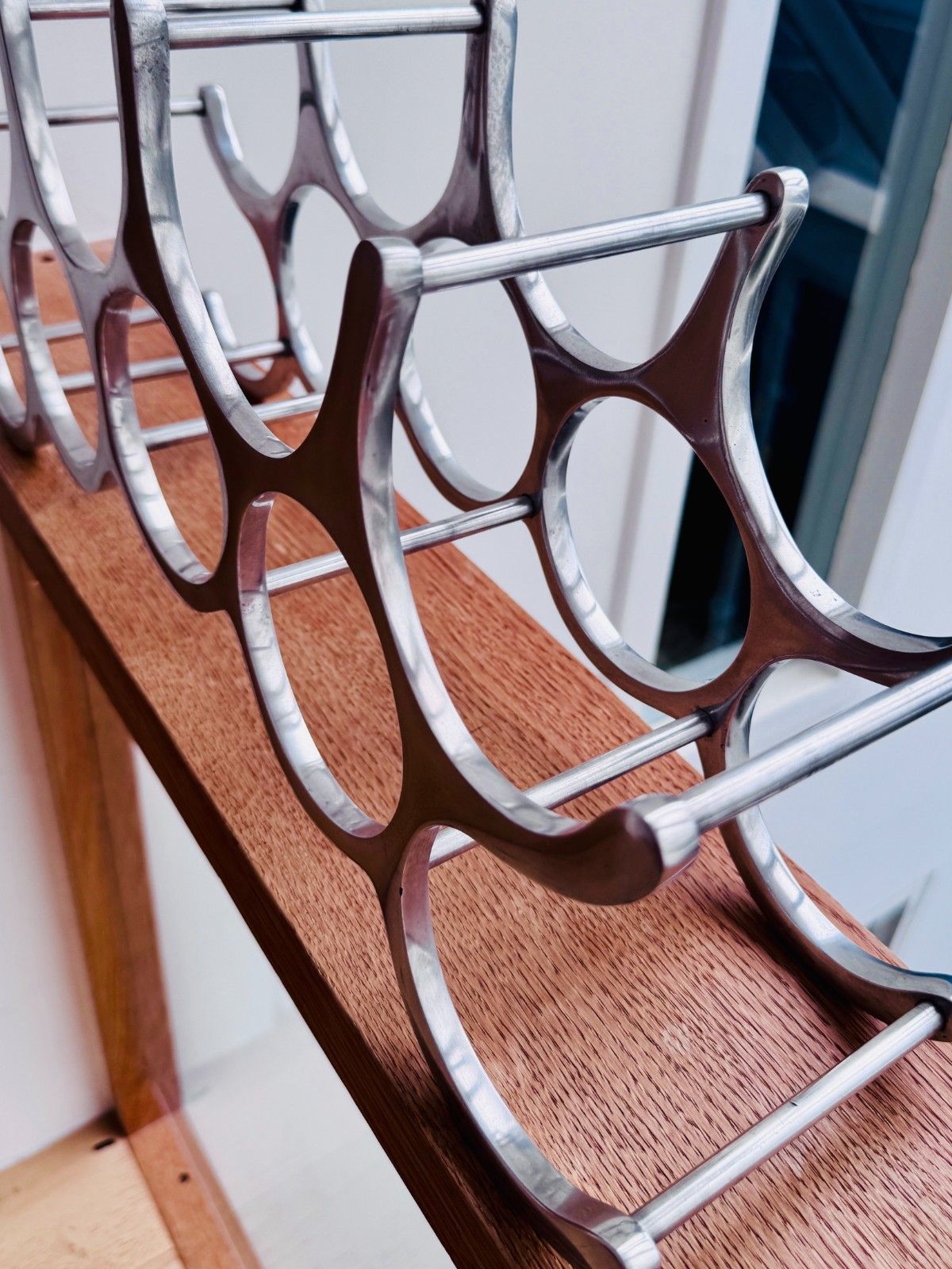 Michael Noll Style Polished Aluminium Wine Rack, Holds 9 Bottles photo vinterior