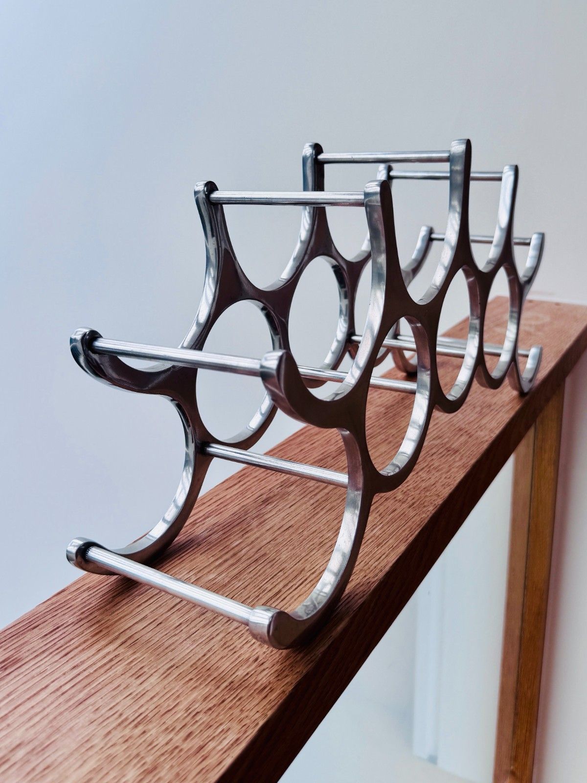 Michael Noll Style Polished Aluminium Wine Rack, Holds 9 Bottles photo buy