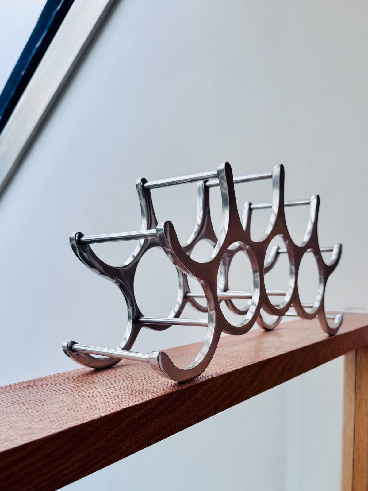 Michael Noll Style Polished Aluminium Wine Rack, Holds 9 Bottles photo vintage