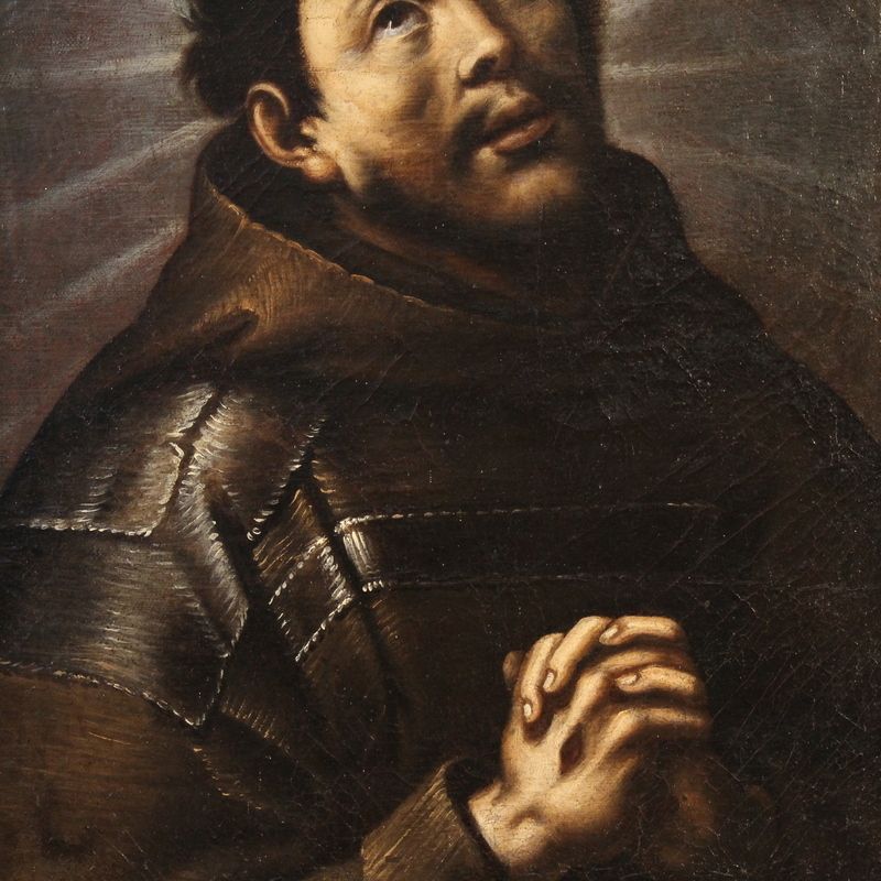 Antique Italian Painting Ecstasy Of Saint Francis From The 18th Century photo Art