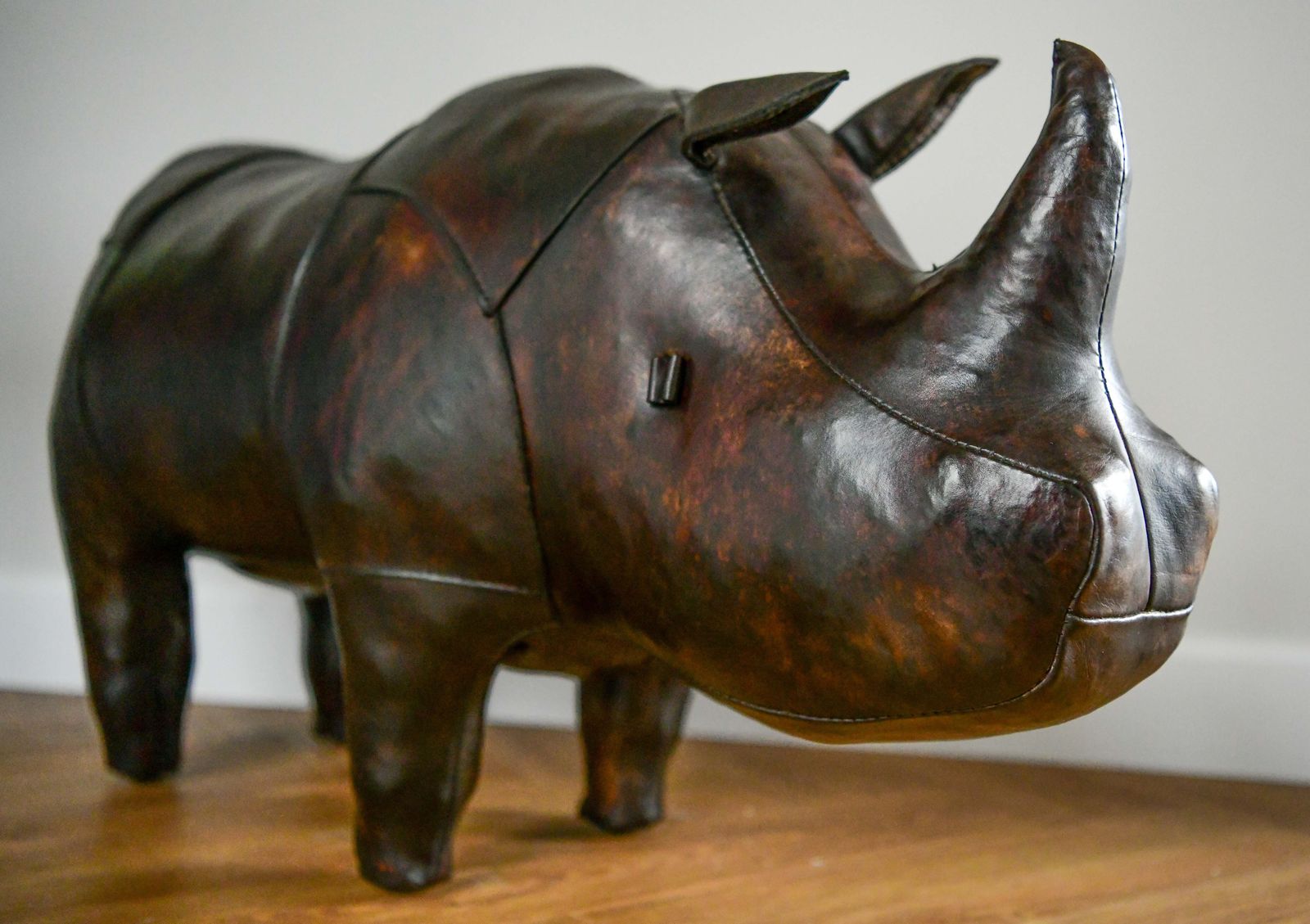 photo vintage Original Dimitri Omersa Leather Rhino Footstool For Liberty's Of London, C1960